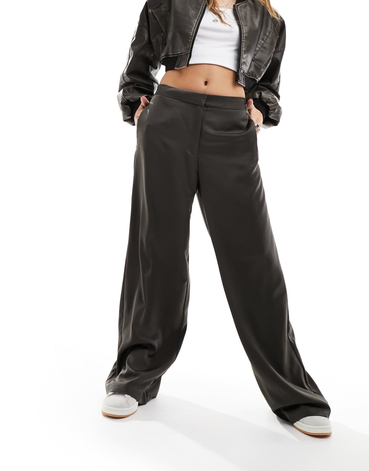 JDY high waisted wide leg trousers in dark brown - ASOS Sample Sale EU Store