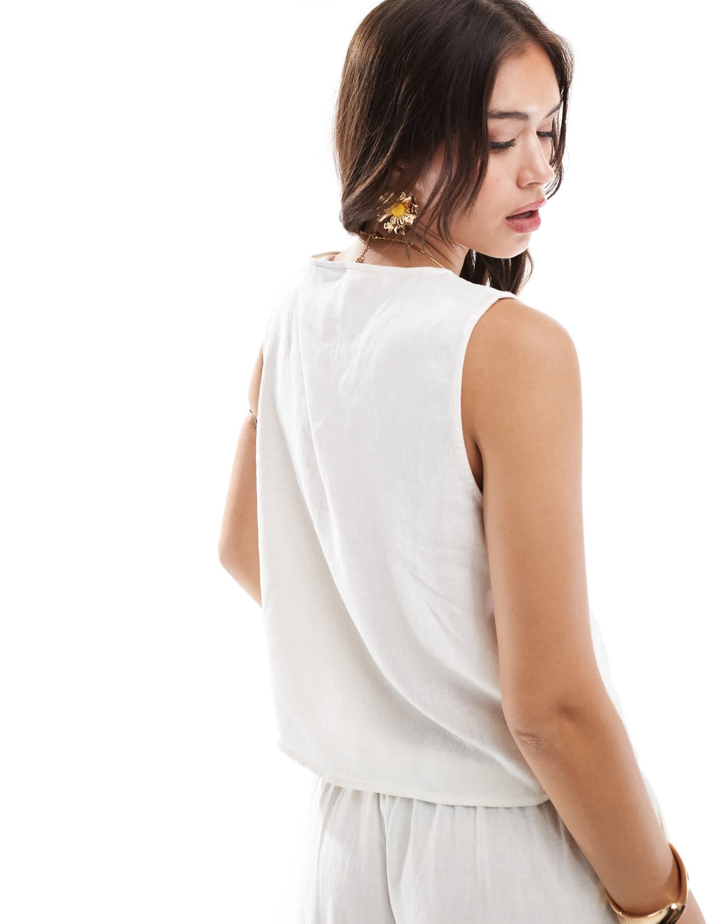 JDY linen mix front tie waistcoat co - ord in white - ASOS Sample Sale EU Store