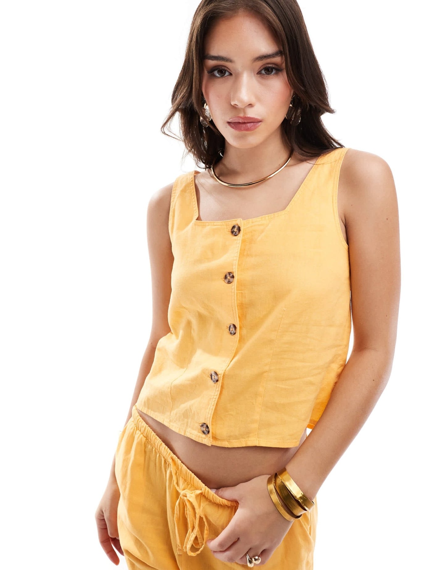 JDY linen mix square neck waistcoat co - ord in orange - ASOS Sample Sale EU Store