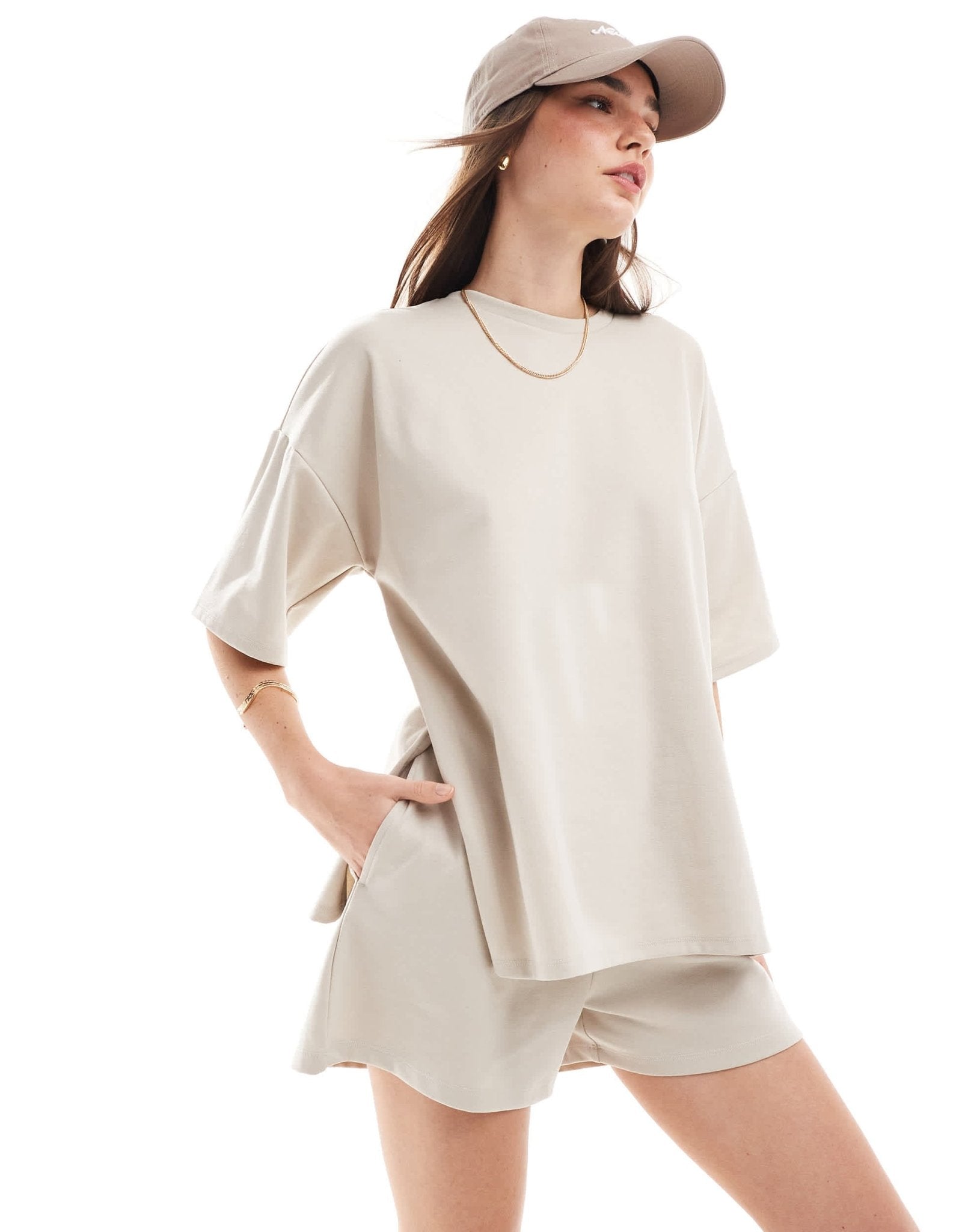 JDY loose fit short co - ord in stone - ASOS Sample Sale EU Store
