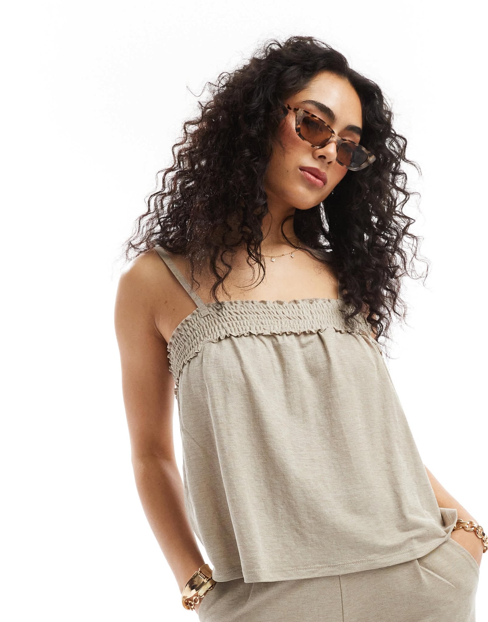 JDY shirred detail cami top co - ord in beige - ASOS Sample Sale EU Store