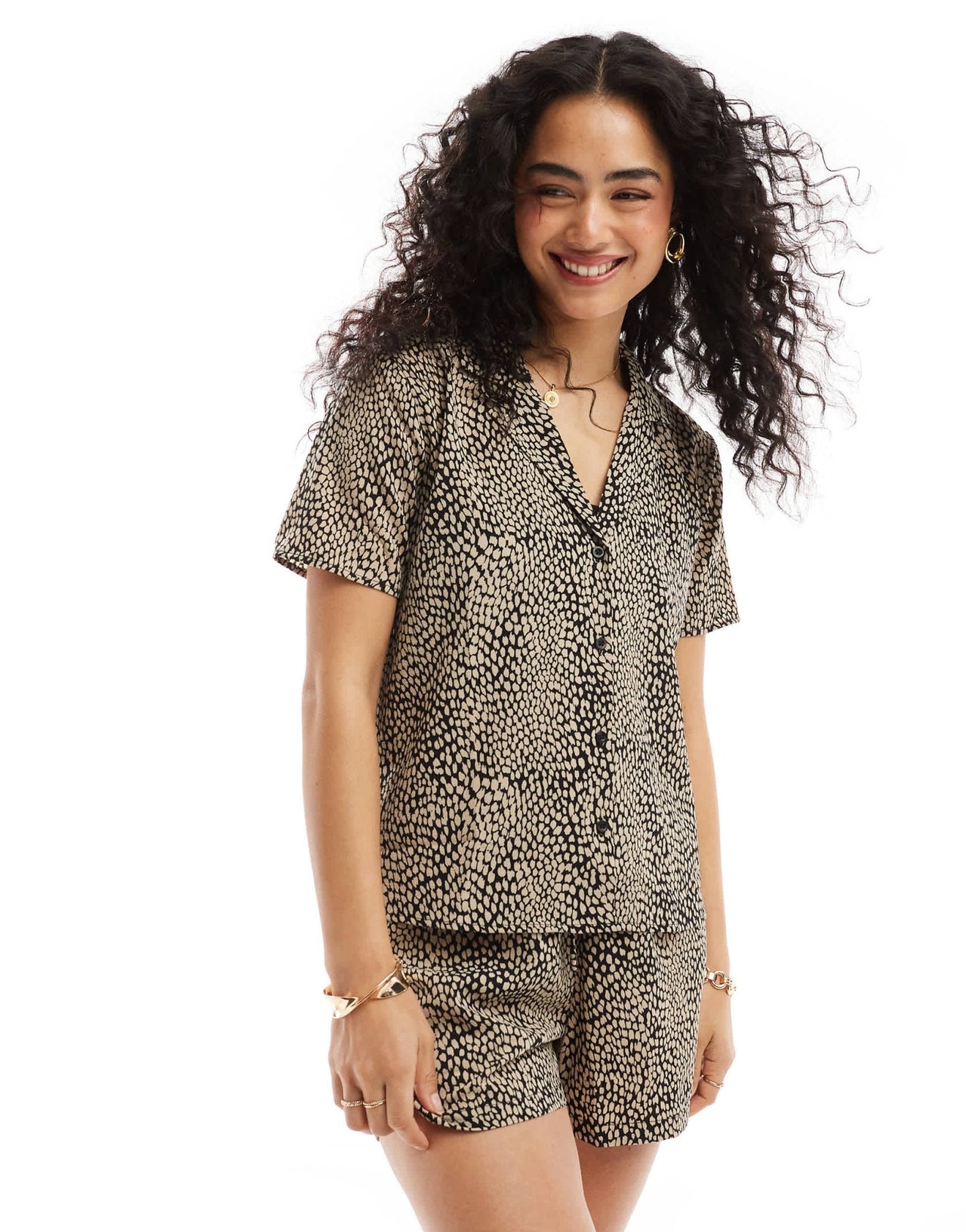 JDY textured shirt co - ord in black & beige print - ASOS Sample Sale EU Store