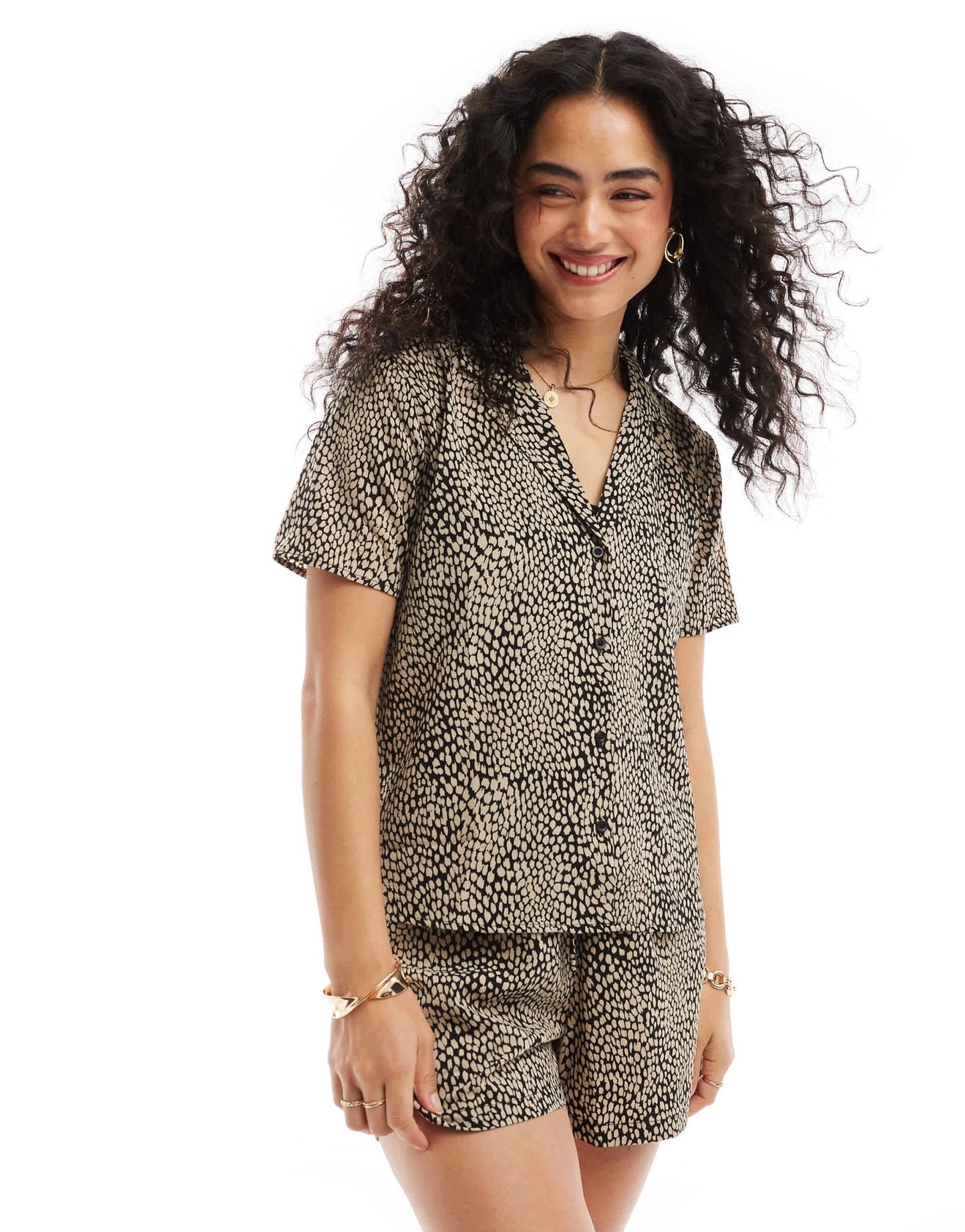 JDY textured shirt co - ord in black & beige print - ASOS Sample Sale EU Store