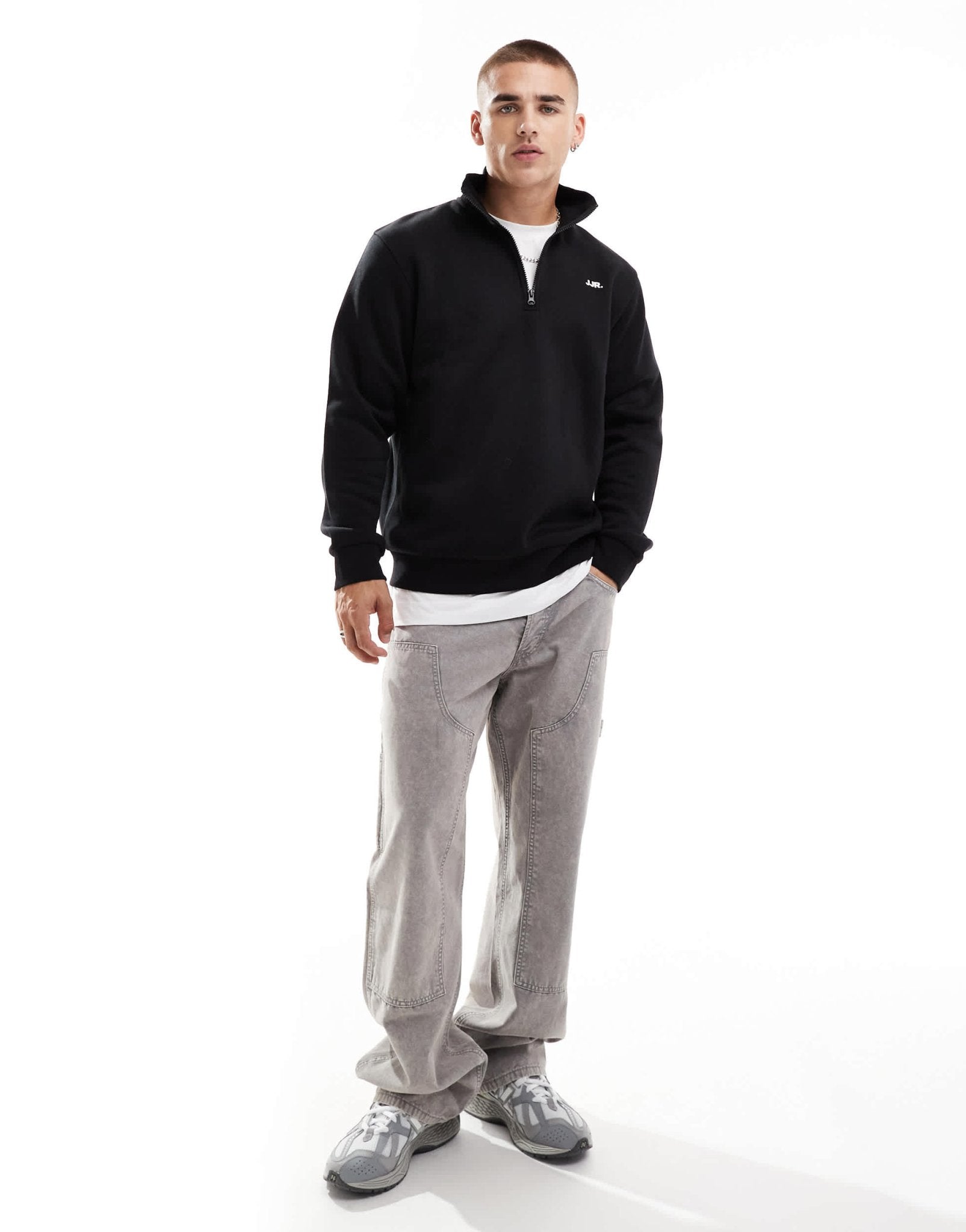 JJ Rebel half zip sweatshirt with small chest logo in black - ASOS Sample Sale EU Store