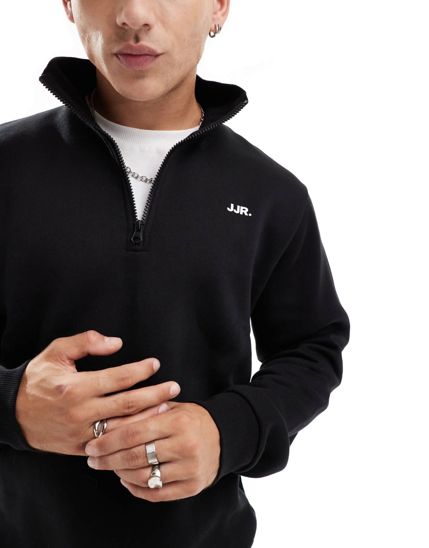 JJ Rebel half zip sweatshirt with small chest logo in black - ASOS Sample Sale EU Store