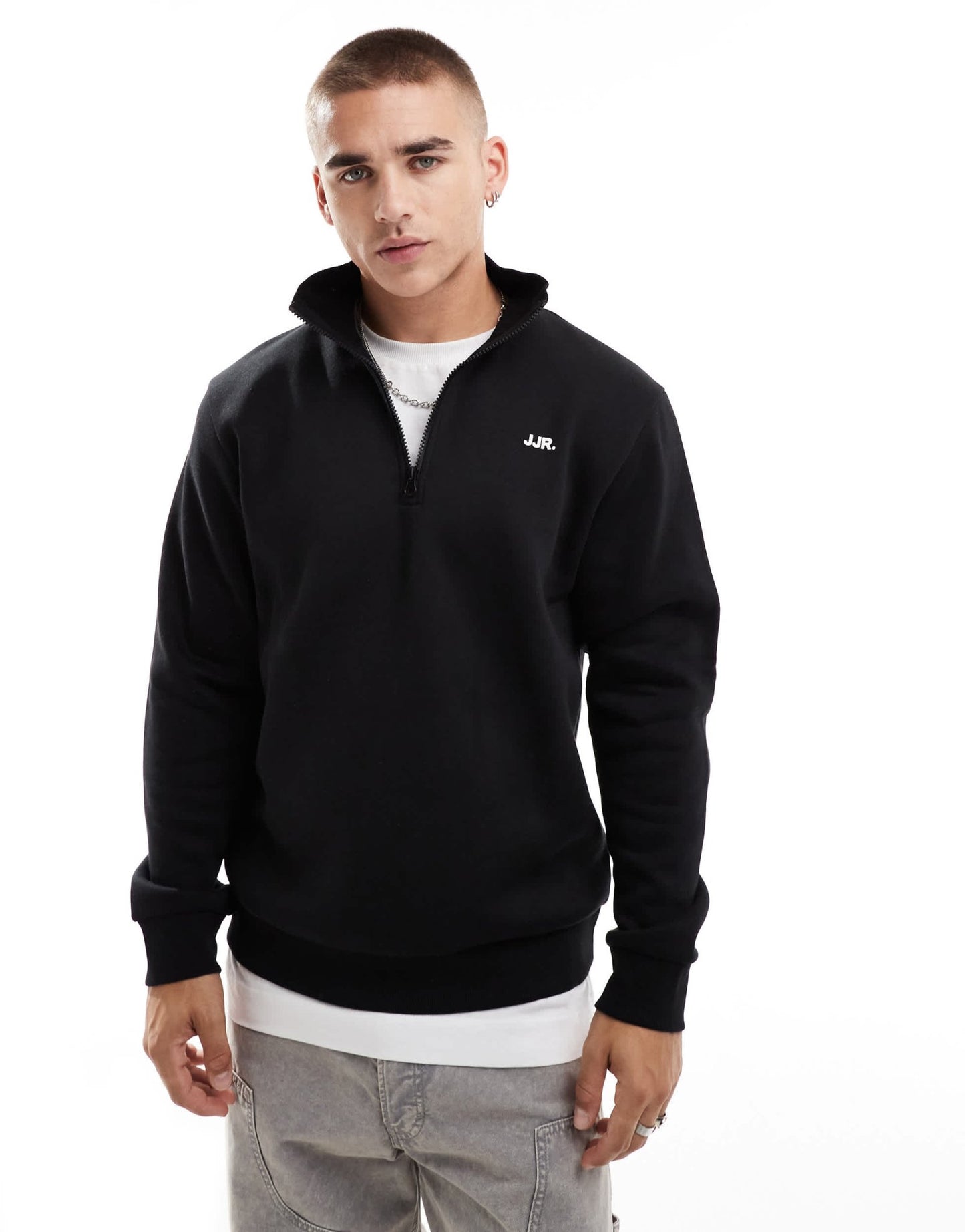 JJ Rebel half zip sweatshirt with small chest logo in black - ASOS Sample Sale EU Store