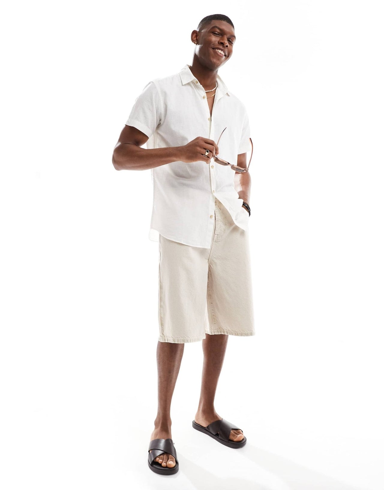 JJ Rebel short sleeve linen blend shirt in white - ASOS Sample Sale EU Store