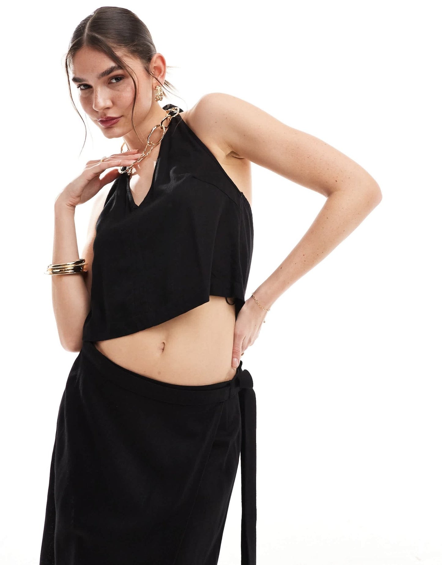 JJXX co - ord linen mix halterneck top in black - ASOS Sample Sale EU Store