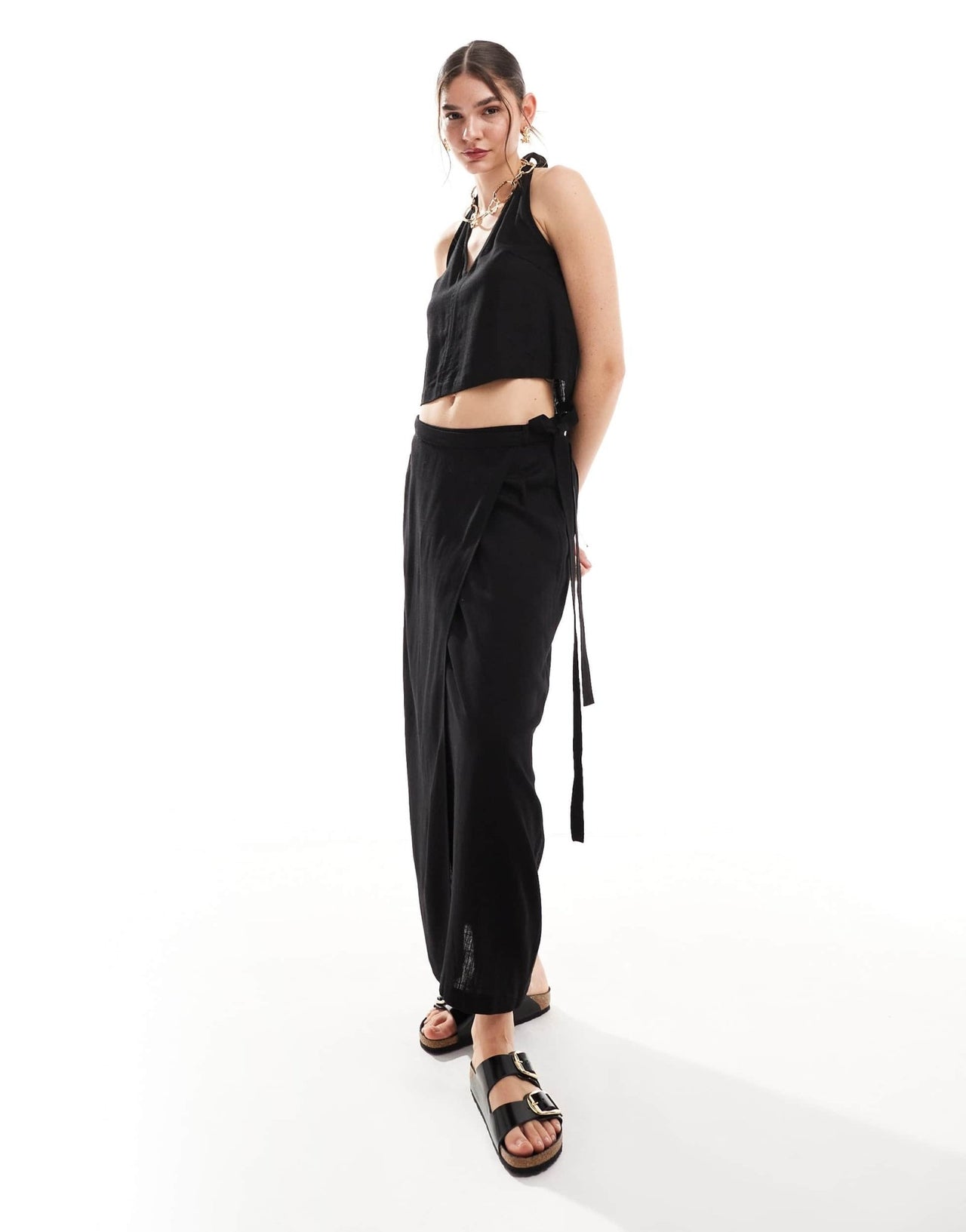 JJXX co - ord linen mix halterneck top in black - ASOS Sample Sale EU Store