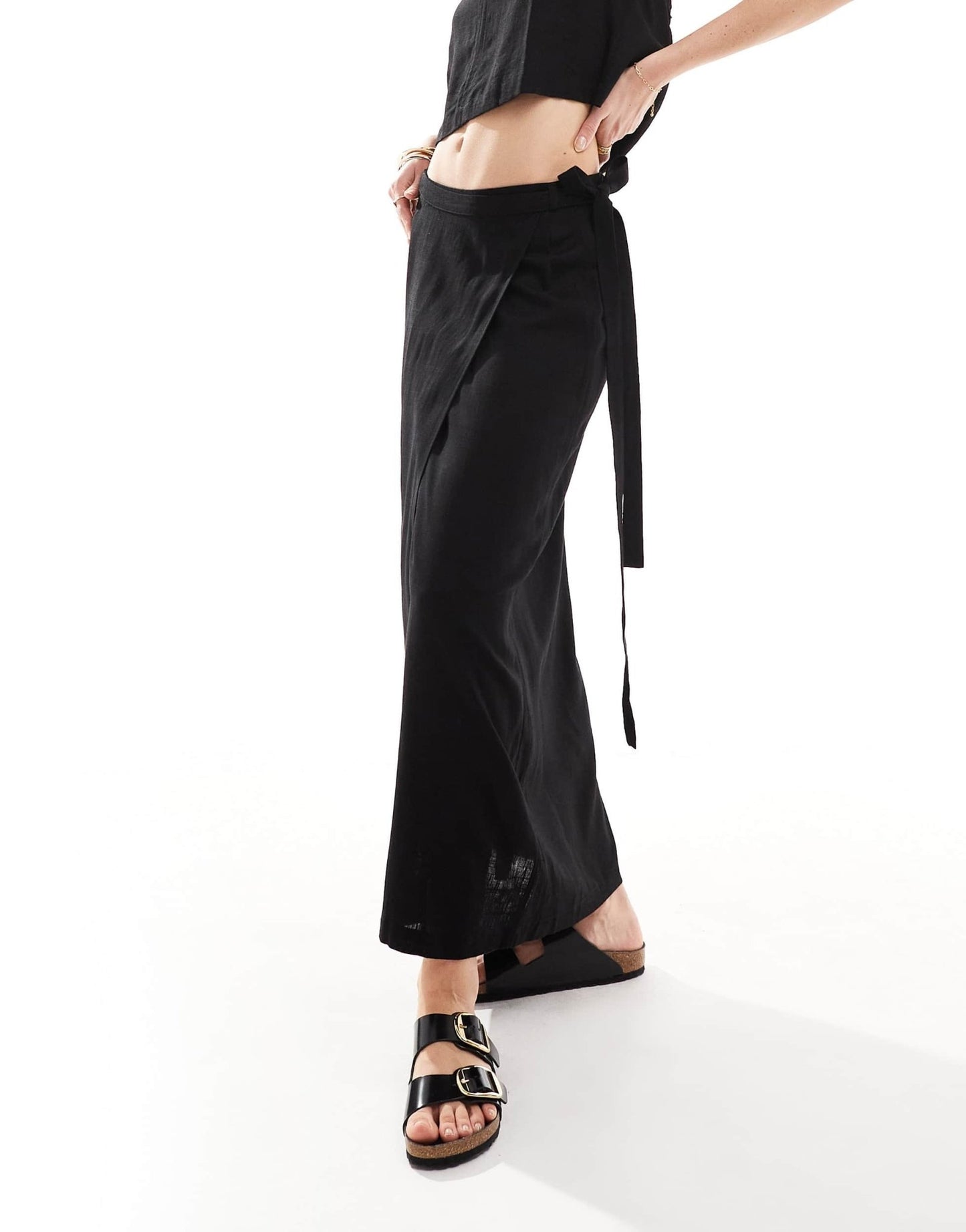 JJXX co - ord linen mix wrap maxi skirt in black - ASOS Sample Sale EU Store
