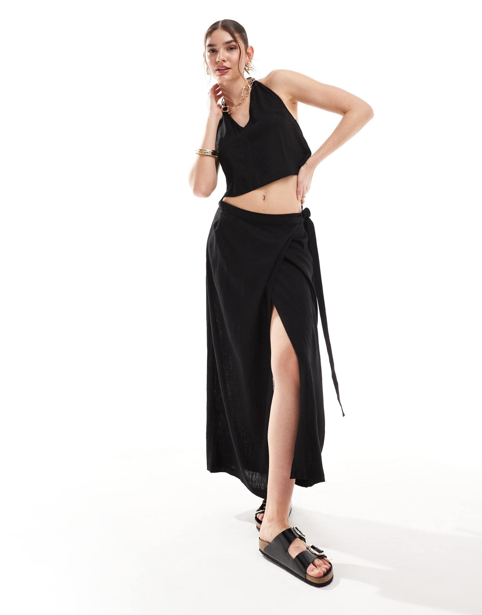 JJXX co - ord linen mix wrap maxi skirt in black - ASOS Sample Sale EU Store