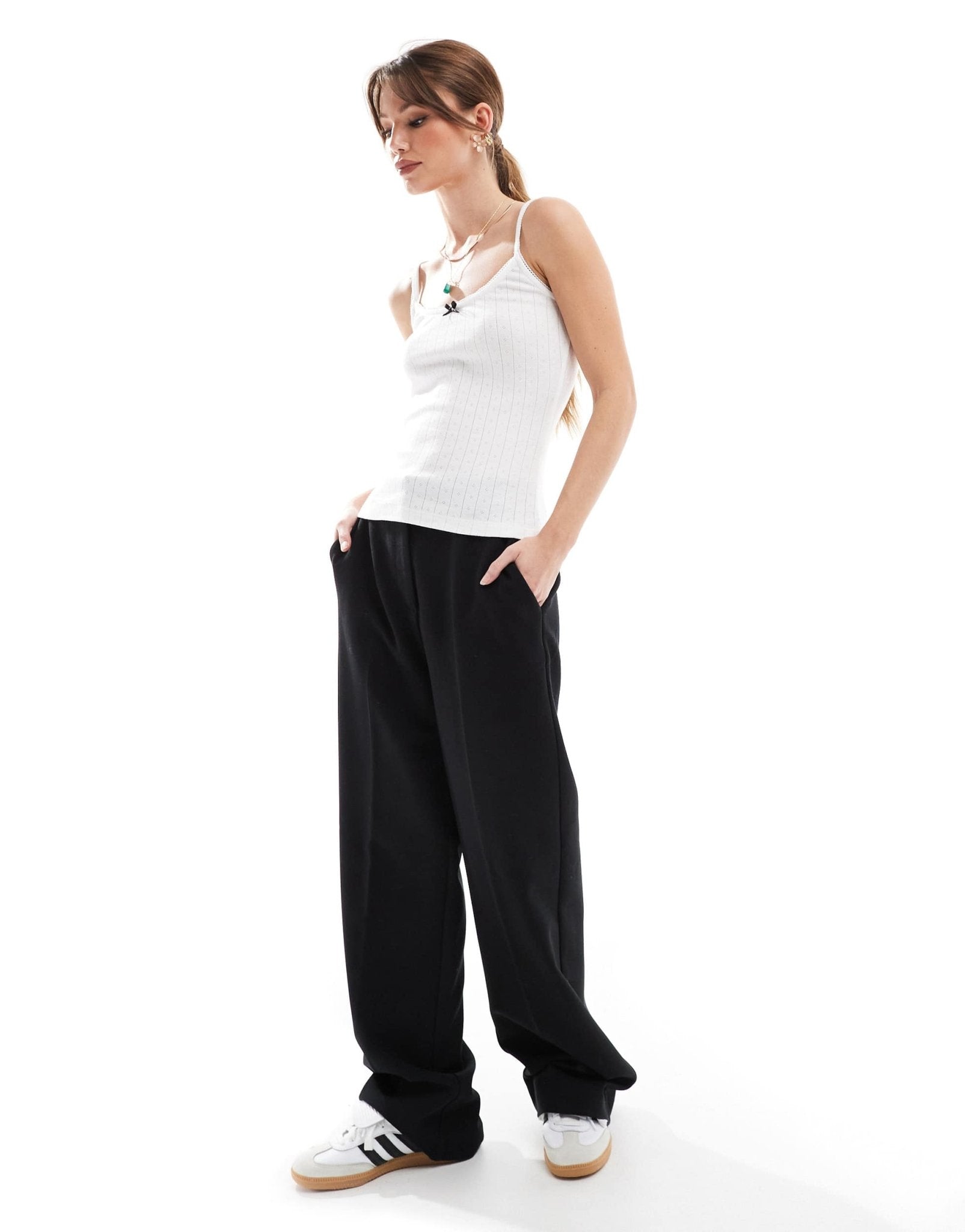 JJXX pointelle vest top with bow in white - ASOS Sample Sale EU Store