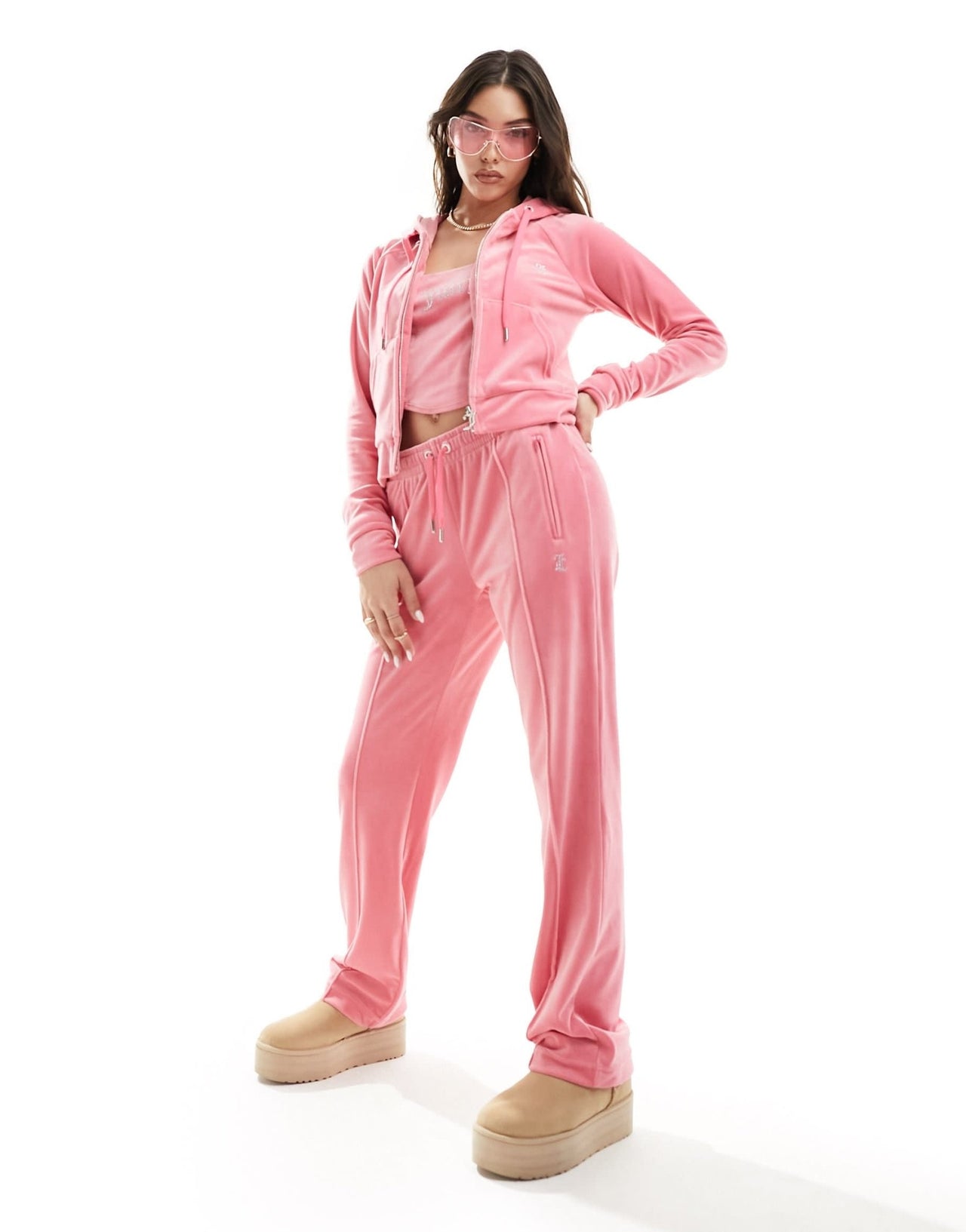 Juicy Couture diamante velour tracksuit zip hoodie co - ord in pink lemonade - ASOS Sample Sale EU Store