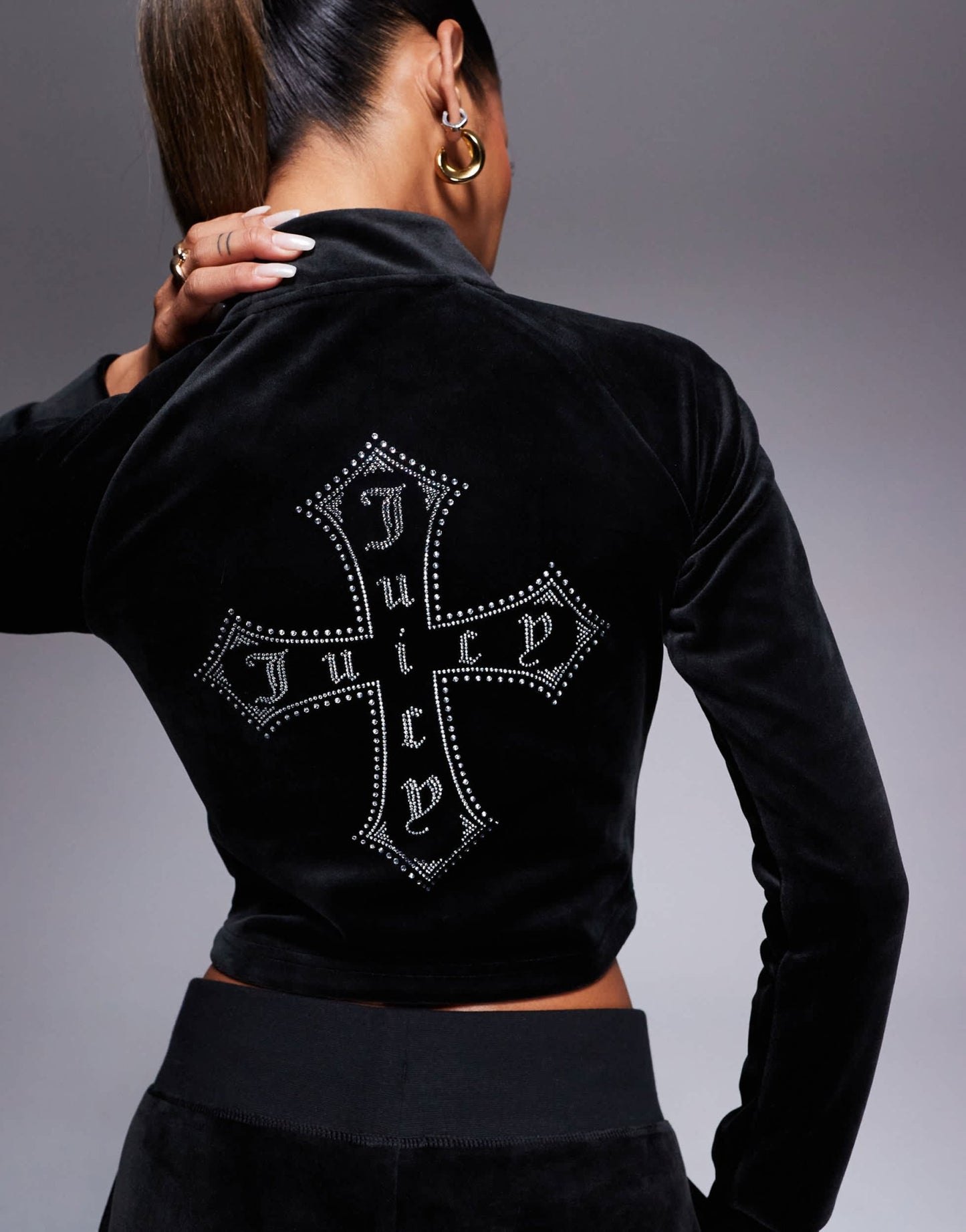 Juicy Couture velour cross corset zip through track top co - ord in black - ASOS Sample Sale EU Store