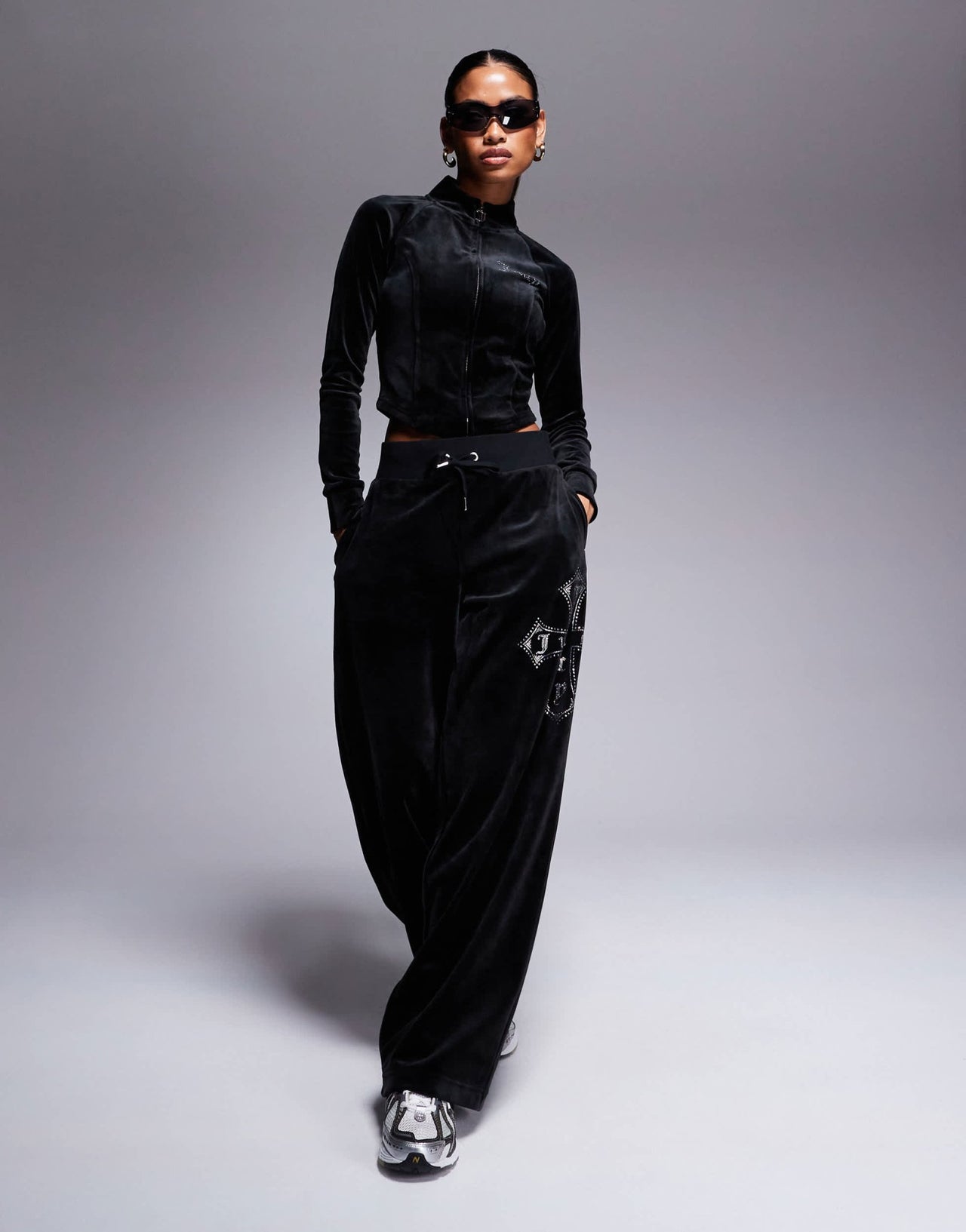 Juicy Couture velour cross corset zip through track top co - ord in black - ASOS Sample Sale EU Store