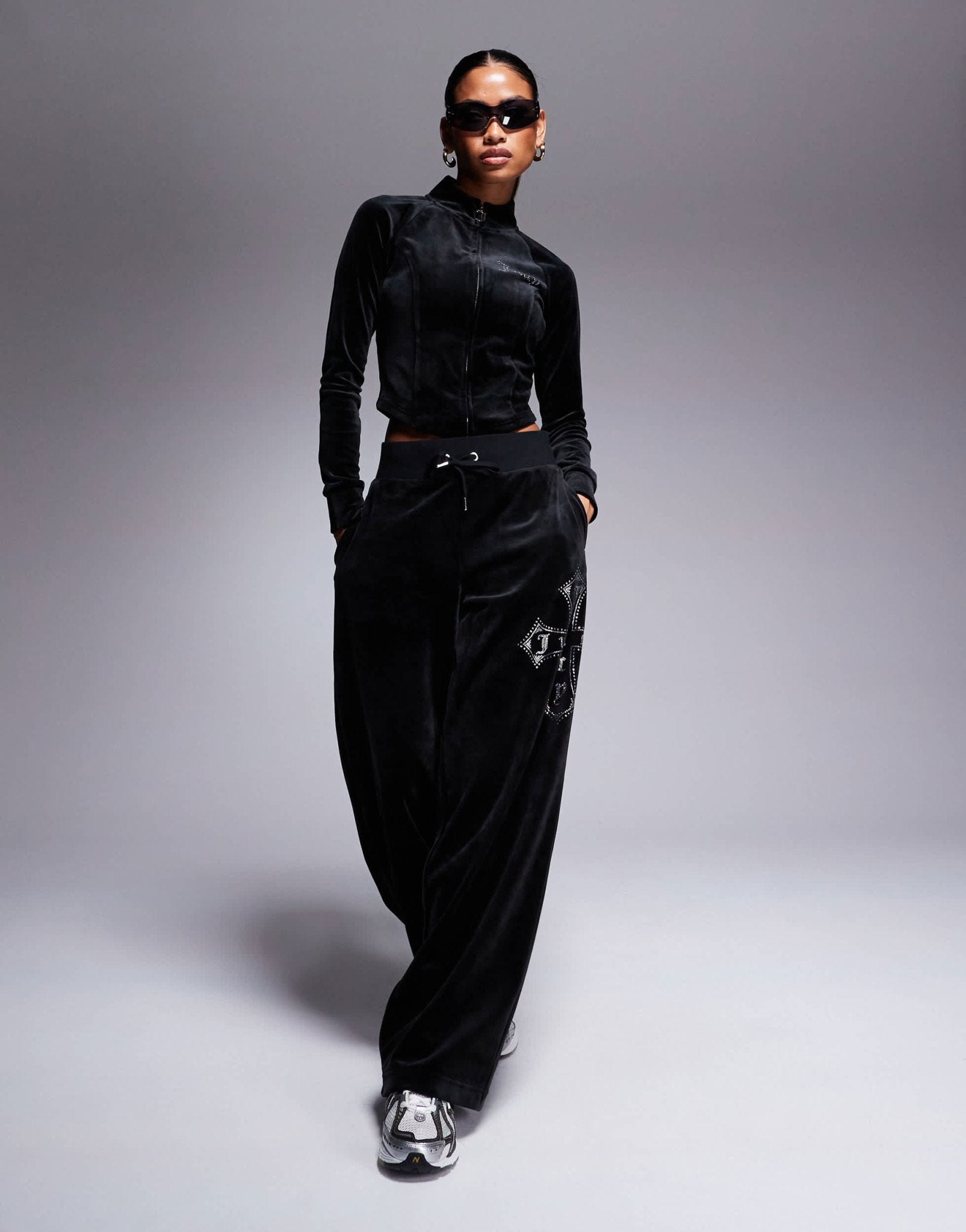 Juicy Couture velour cross corset zip through track top co - ord in black - ASOS Sample Sale EU Store