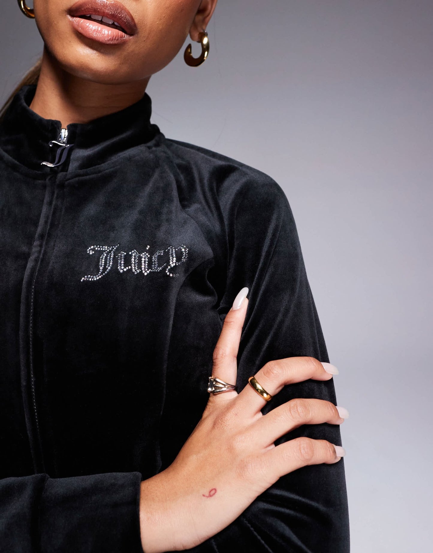 Juicy Couture velour cross corset zip through track top co - ord in black - ASOS Sample Sale EU Store