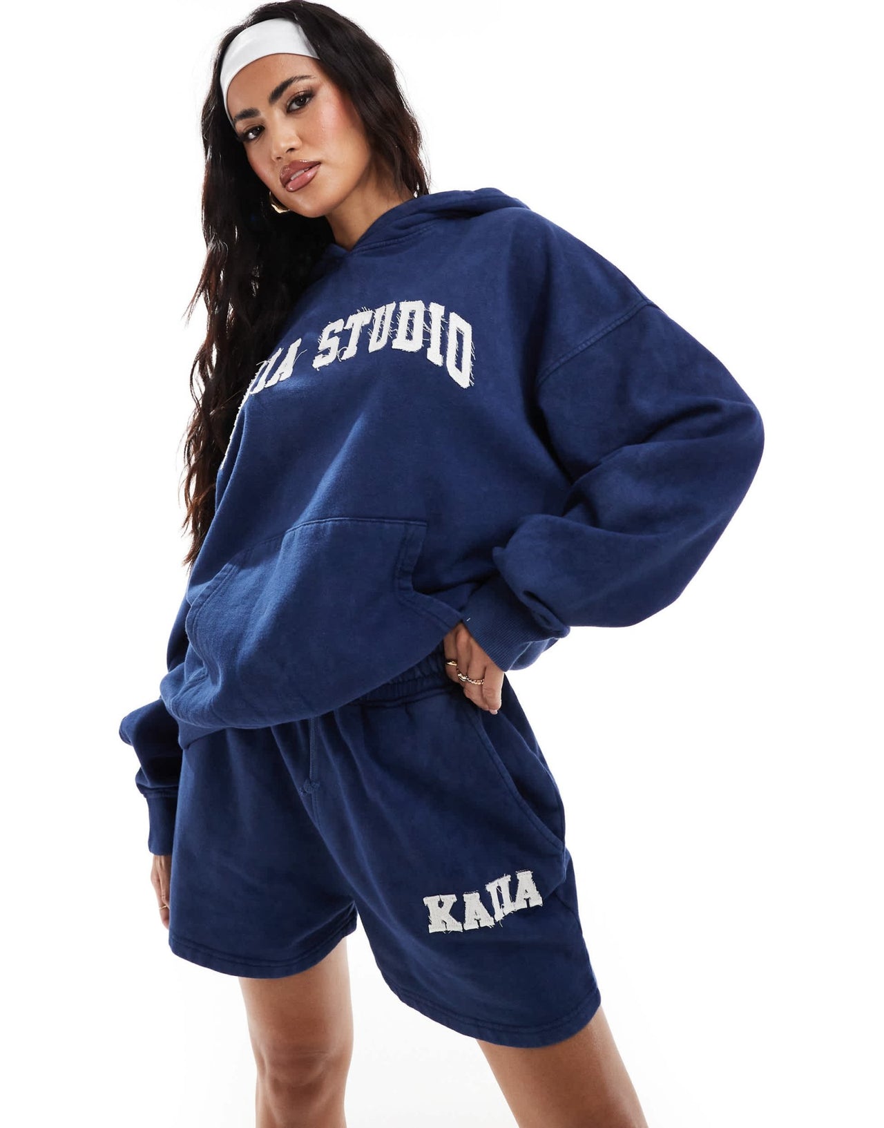 Kaiia cotton blend applique sweat shorts co - ord in denim blue - ASOS Sample Sale EU Store