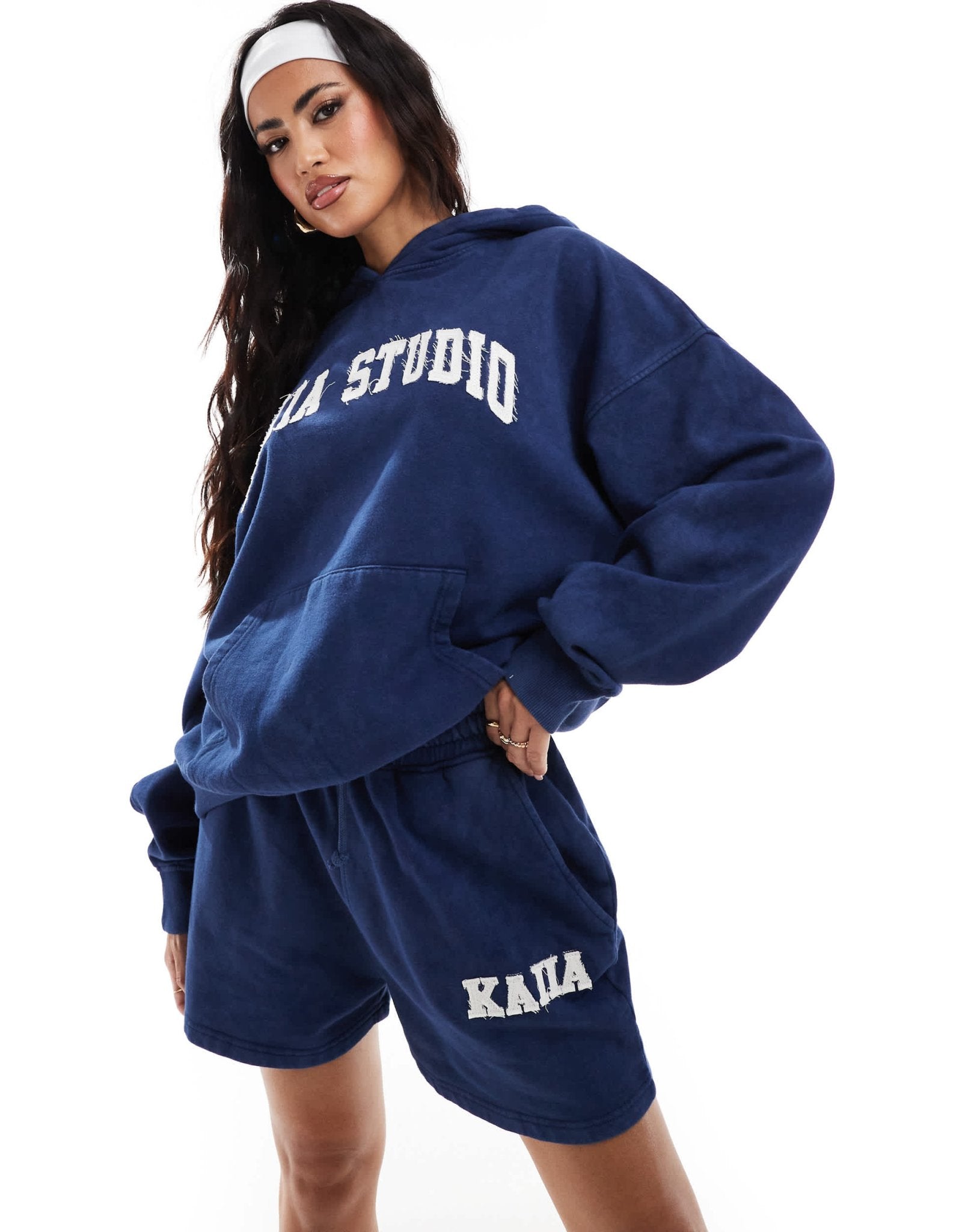 Kaiia cotton blend applique sweat shorts co - ord in denim blue - ASOS Sample Sale EU Store