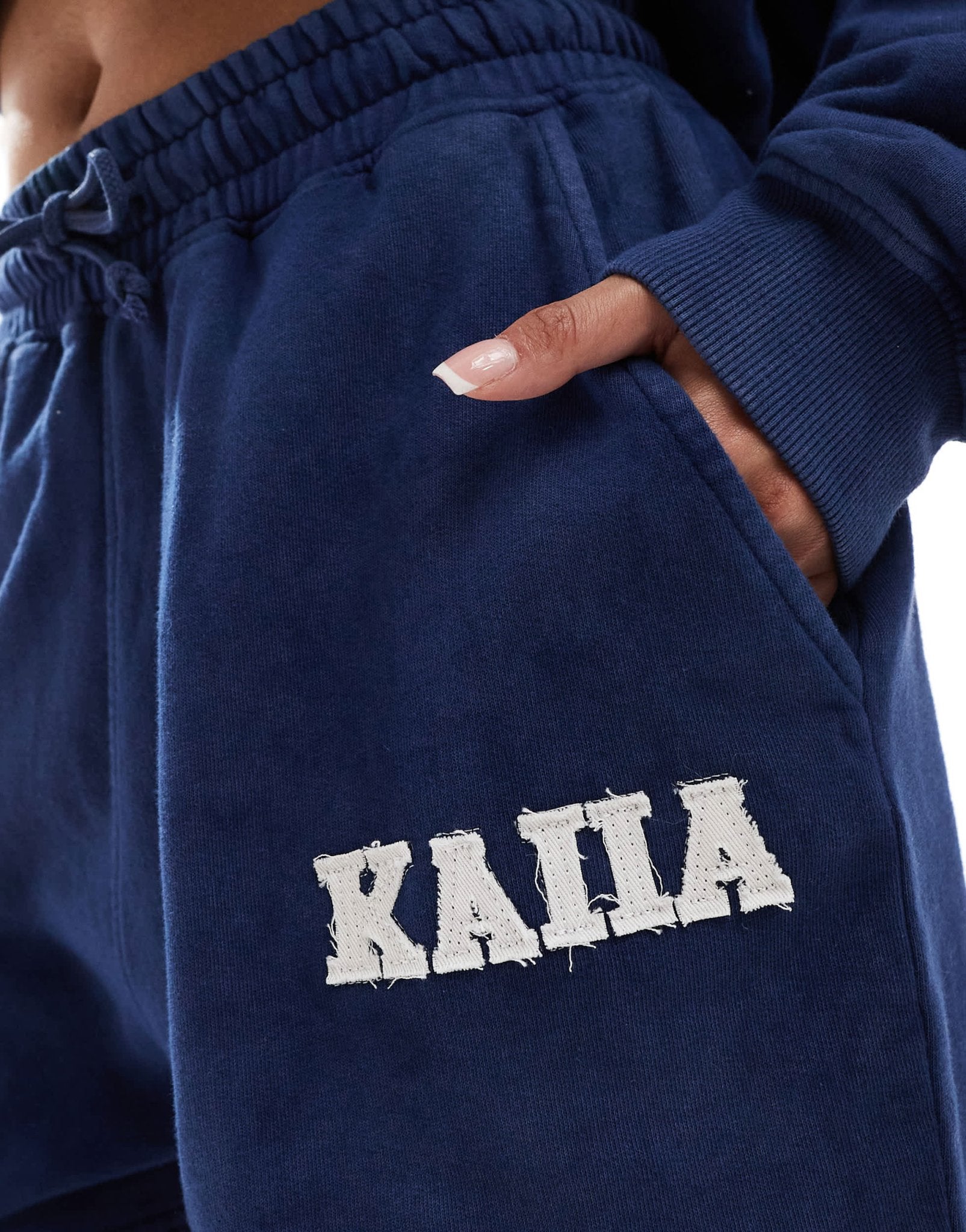 Kaiia cotton blend applique sweat shorts co - ord in denim blue - ASOS Sample Sale EU Store