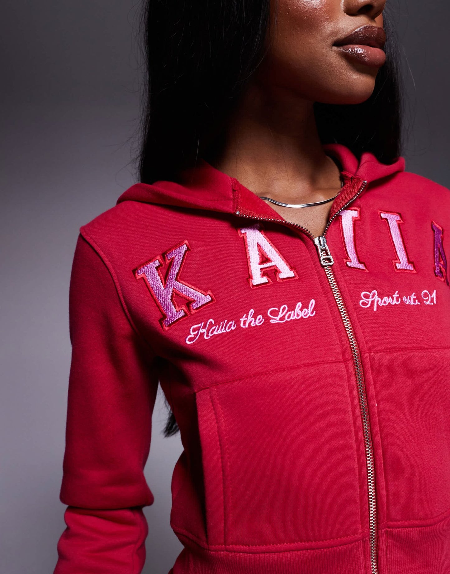 Kaiia cotton blend embroidered logo oversized hoodie co - ord in red and pink - ASOS Sample Sale EU Store