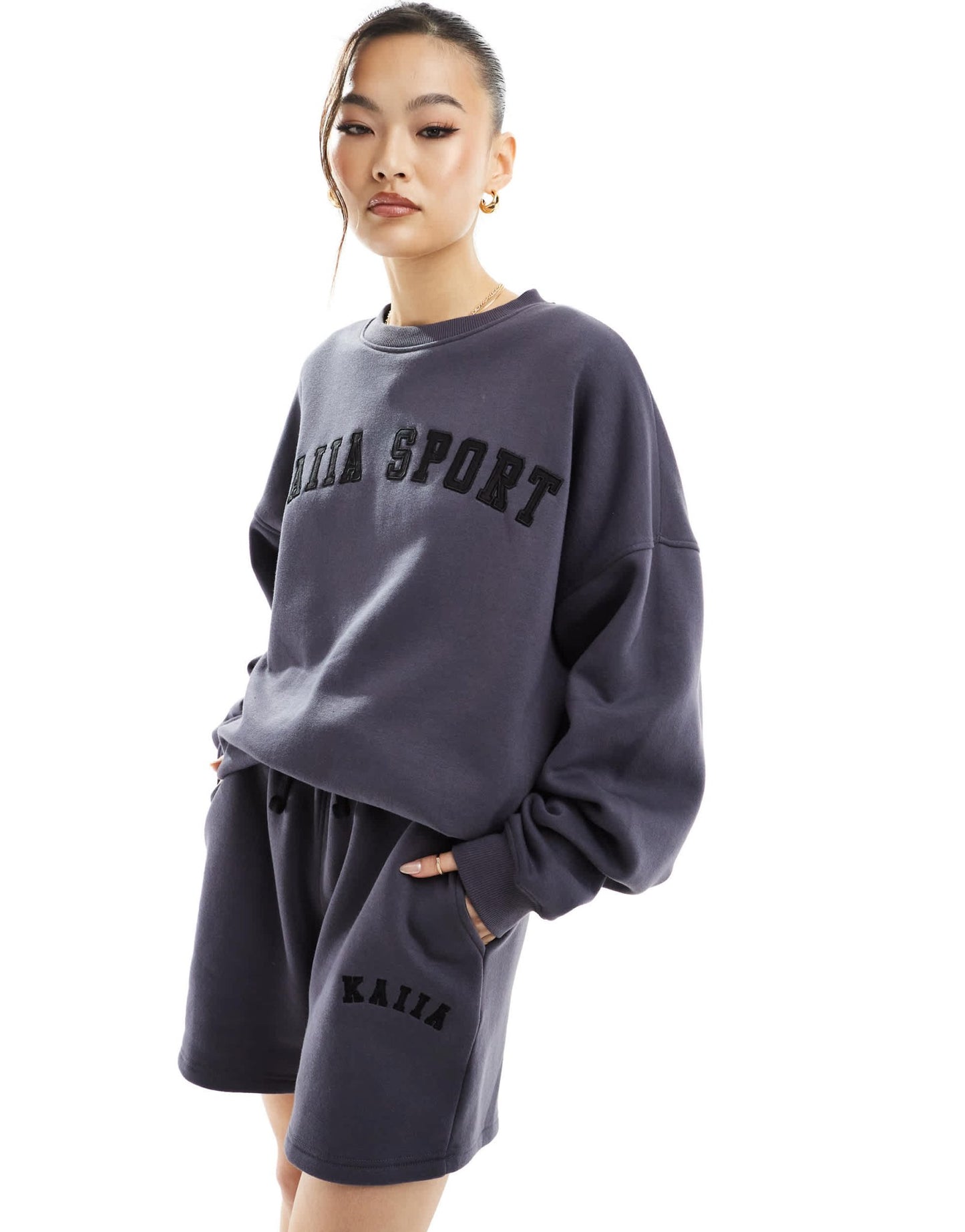Kaiia cotton blend logo sweatshirt co - ord in dark grey - ASOS Sample Sale EU Store