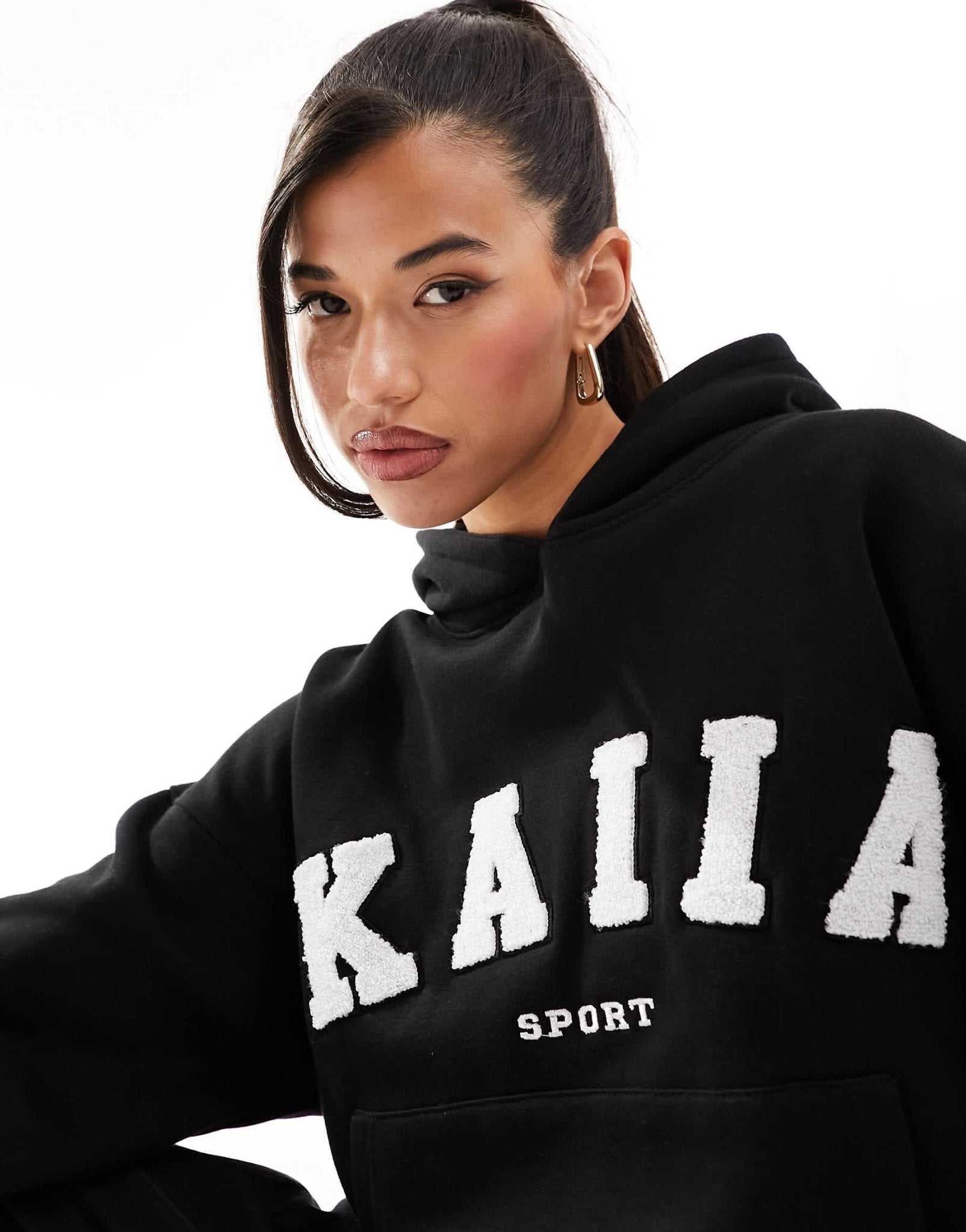 Kaiia cotton blend sport oversized hoodie in black - ASOS Sample Sale EU Store
