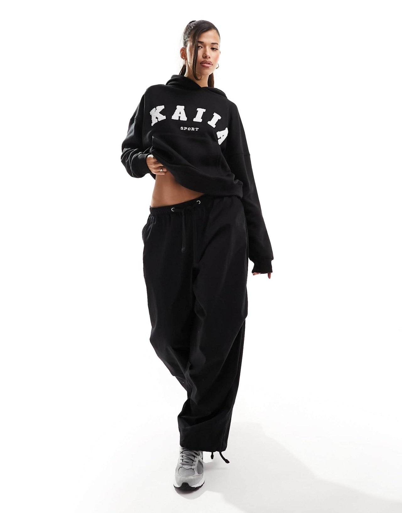 Kaiia cotton blend sport oversized hoodie in black - ASOS Sample Sale EU Store