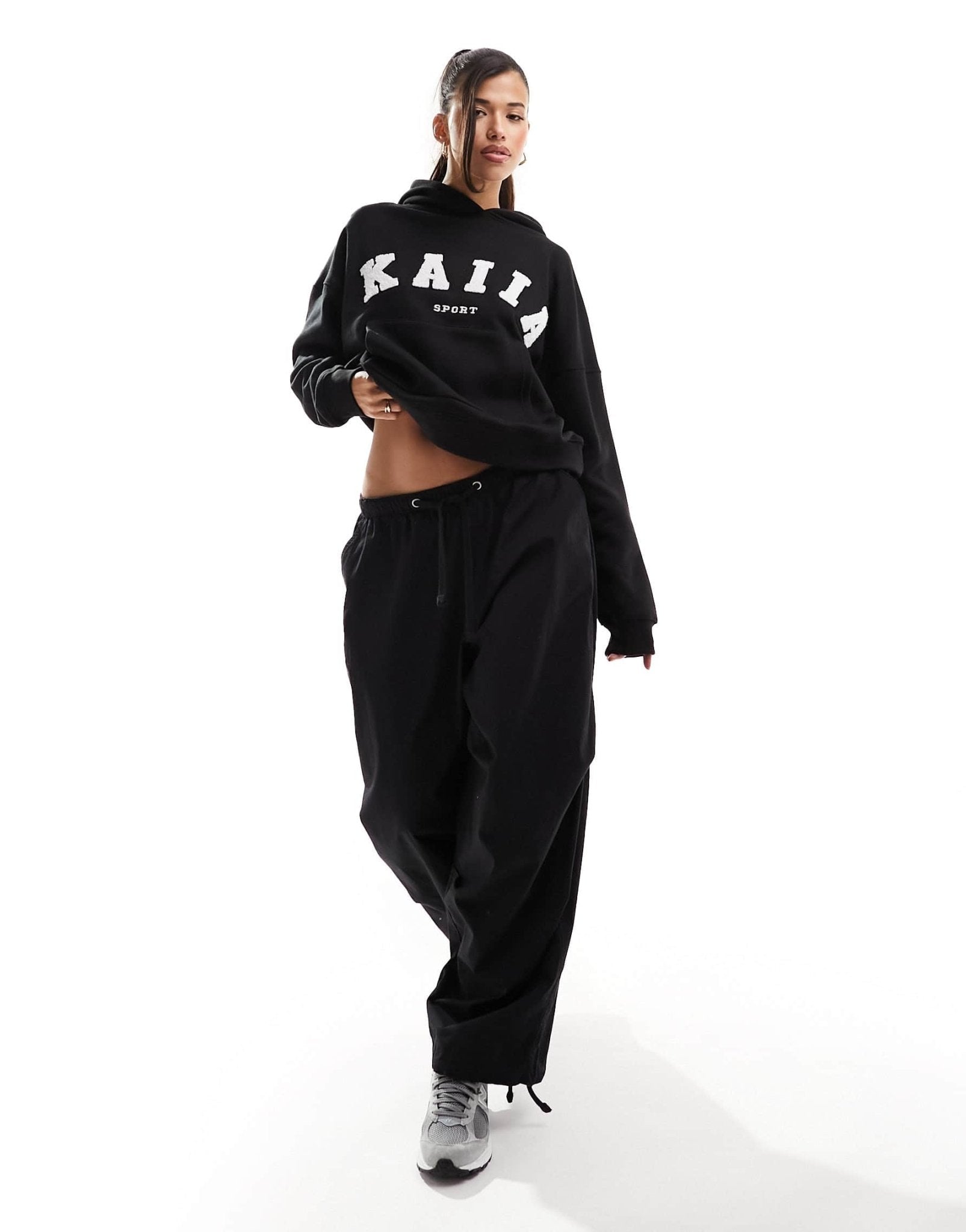 Kaiia cotton blend sport oversized hoodie in black - ASOS Sample Sale EU Store