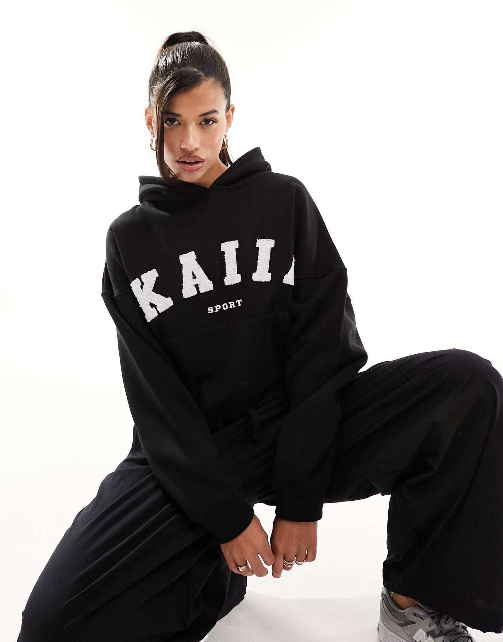 Kaiia cotton blend sport oversized hoodie in black - ASOS Sample Sale EU Store