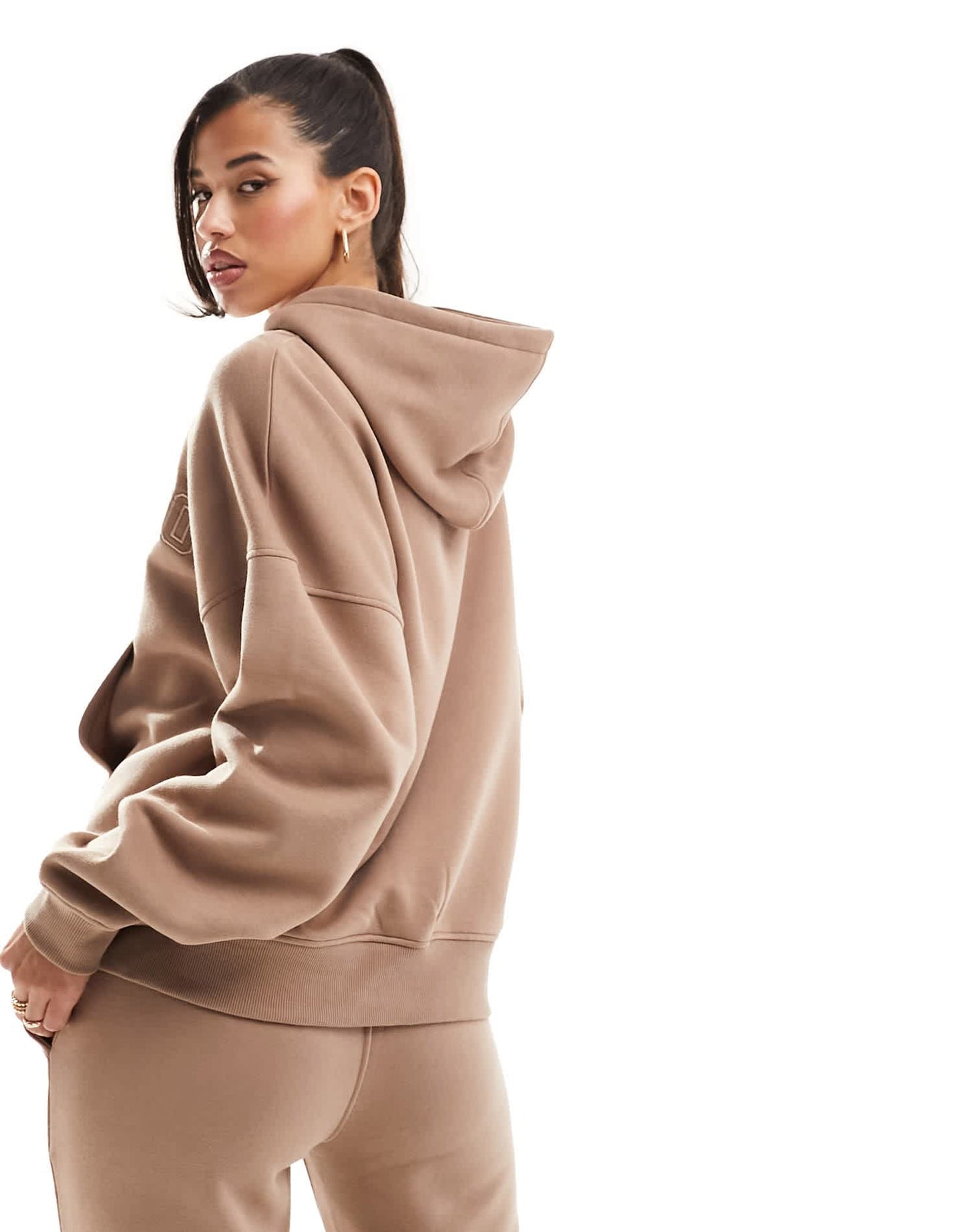 Kaiia cotton blend studio logo oversized hoodie co - ord in caramel - ASOS Sample Sale EU Store