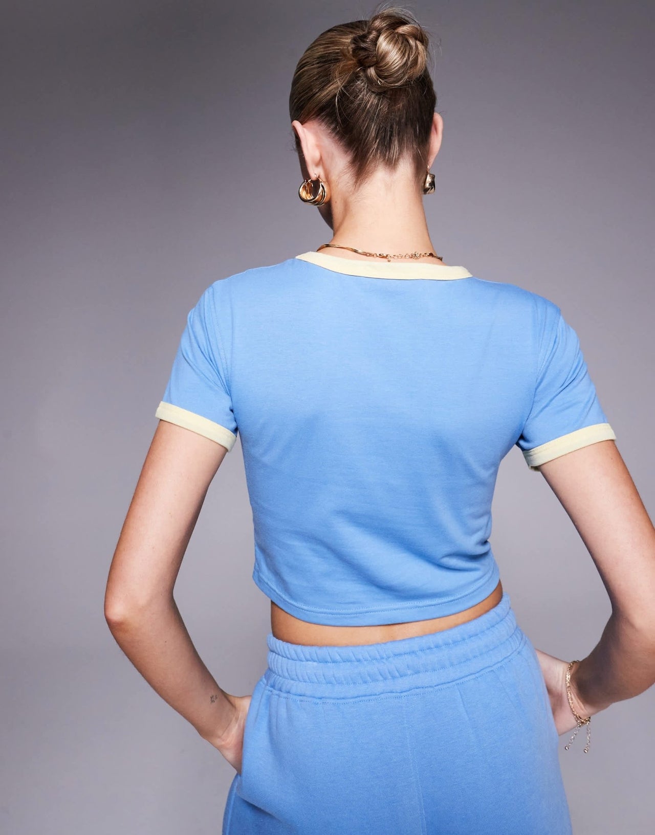 Kaiia cotton rich sport contrast trim France baby tee co - ord in blue and yellow - ASOS Sample Sale EU Store