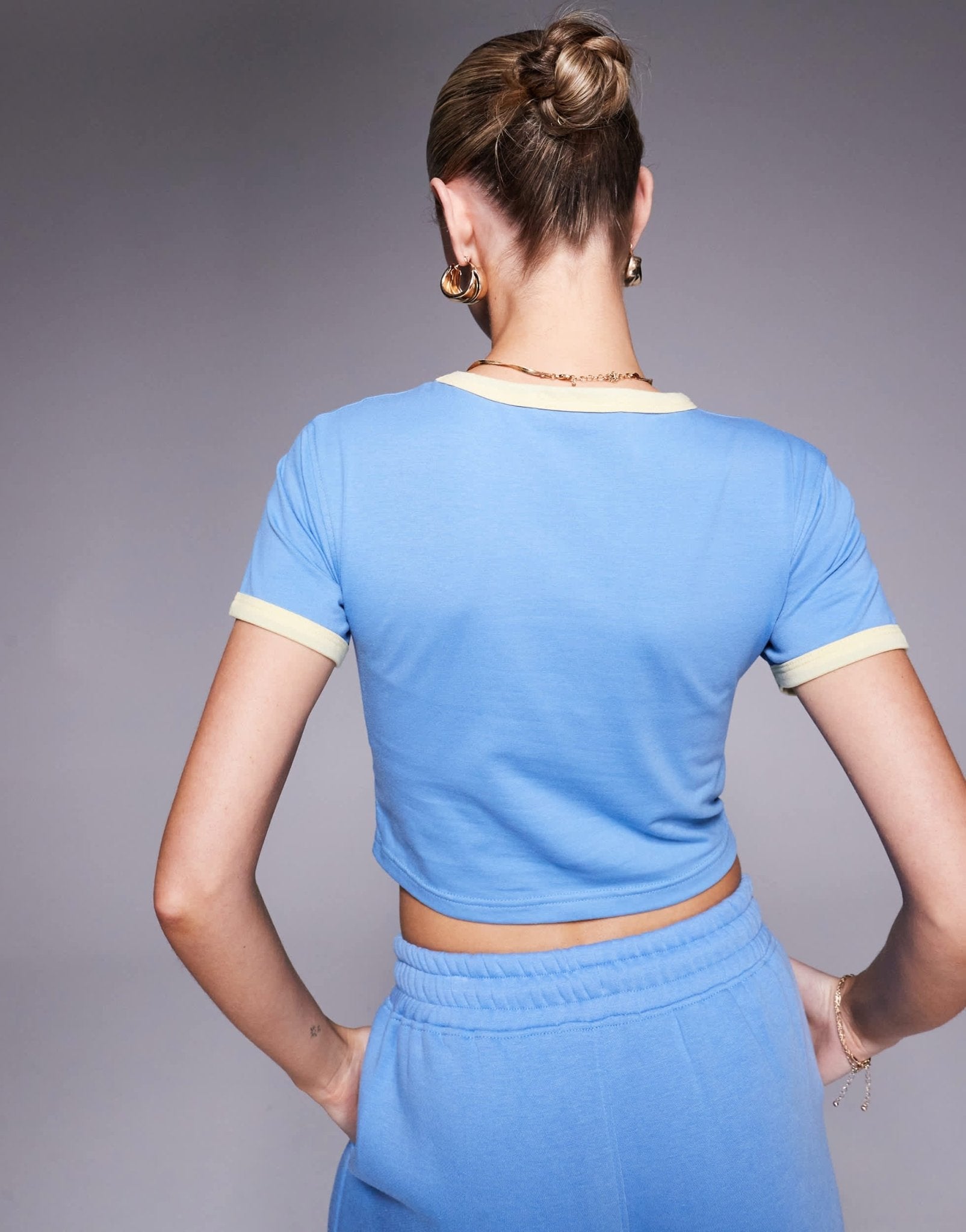 Kaiia cotton rich sport contrast trim France baby tee co - ord in blue and yellow - ASOS Sample Sale EU Store