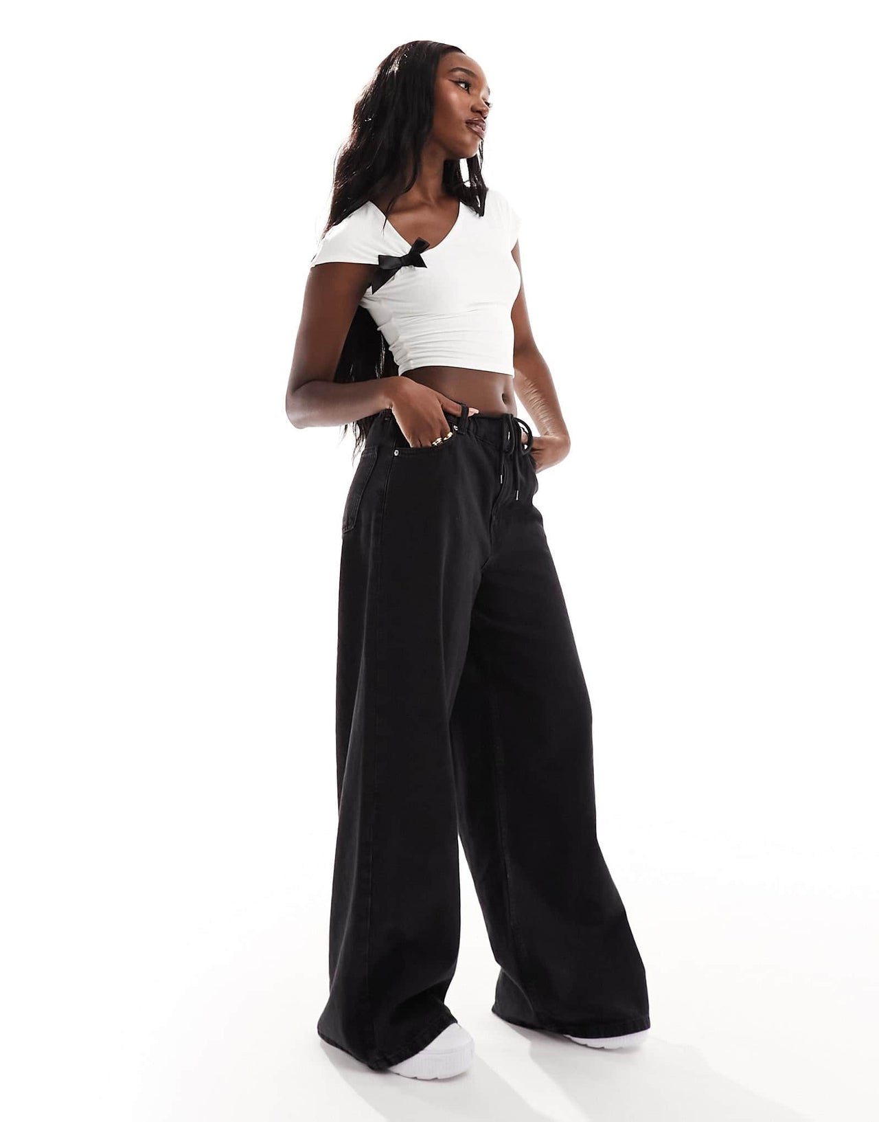 Kaiia exclusive bow detail cropped top in white - ASOS Sample Sale EU Store