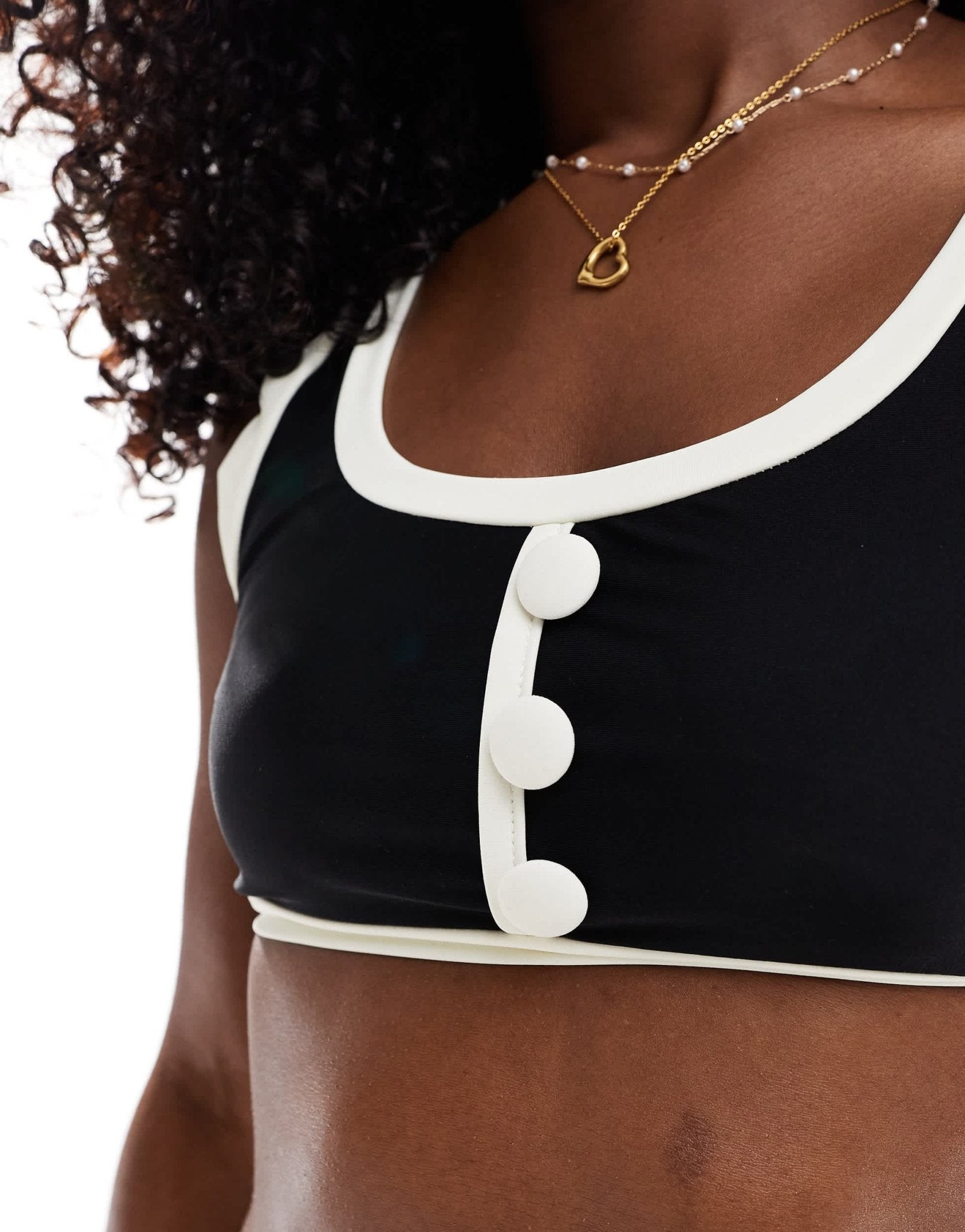Kaiia exclusive cami contrast button detail bikini top co - ord in monochrome - ASOS Sample Sale EU Store