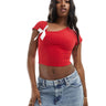 Kaiia exclusive contrast bow detail cropped top in red