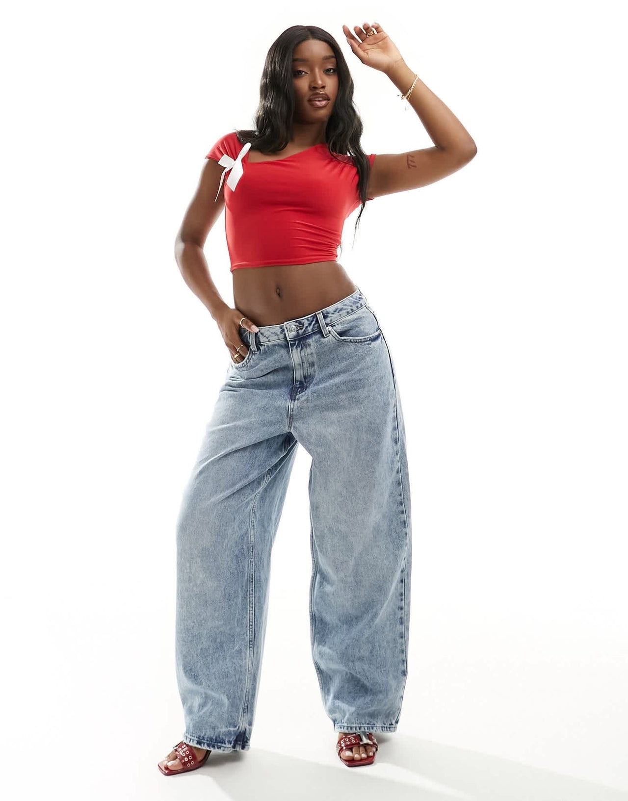 Kaiia exclusive contrast bow detail cropped top in red - ASOS Sample Sale EU Store