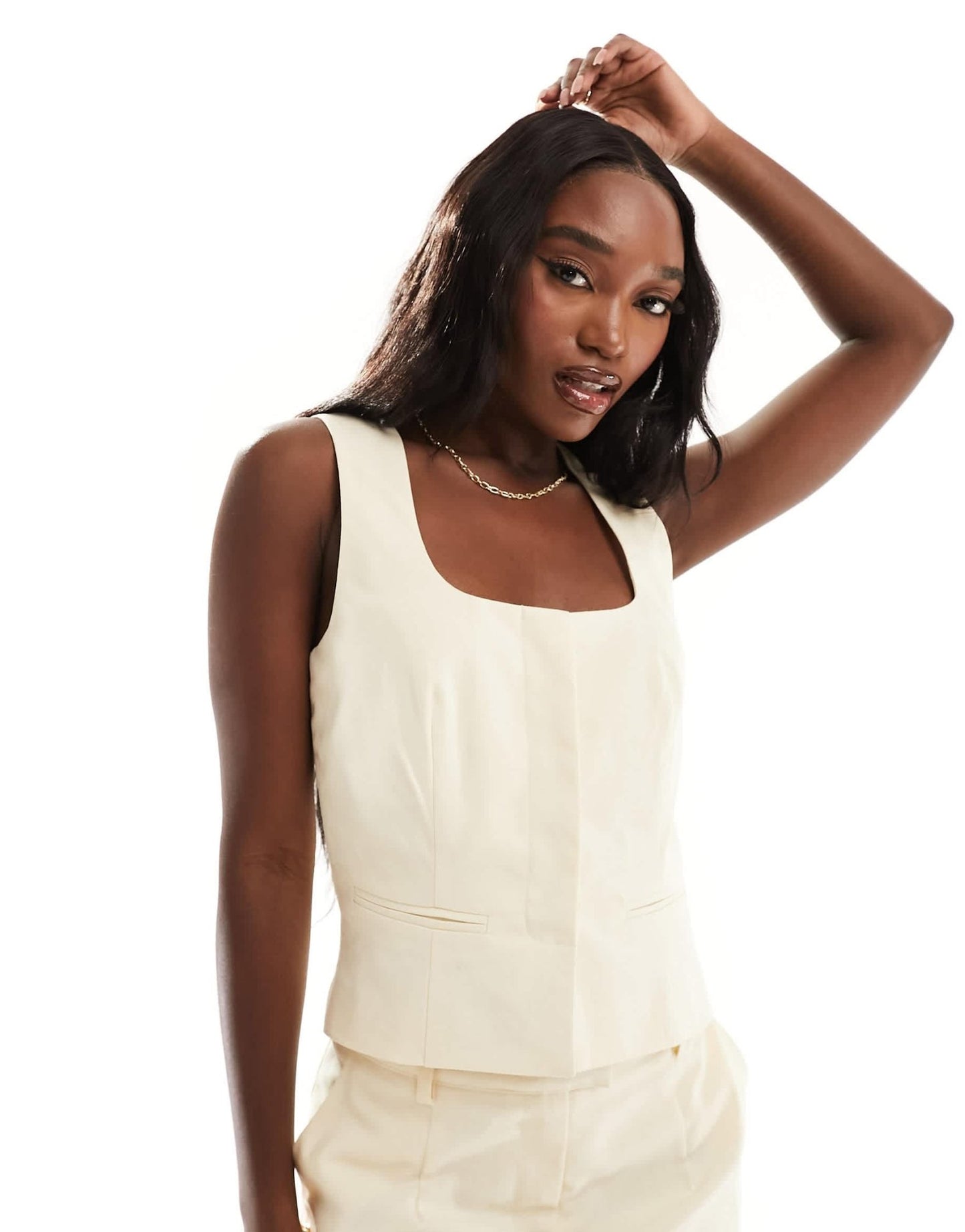 Kaiia exclusive cotton blend scoop neck waistcoat co - ord in cream - ASOS Sample Sale EU Store