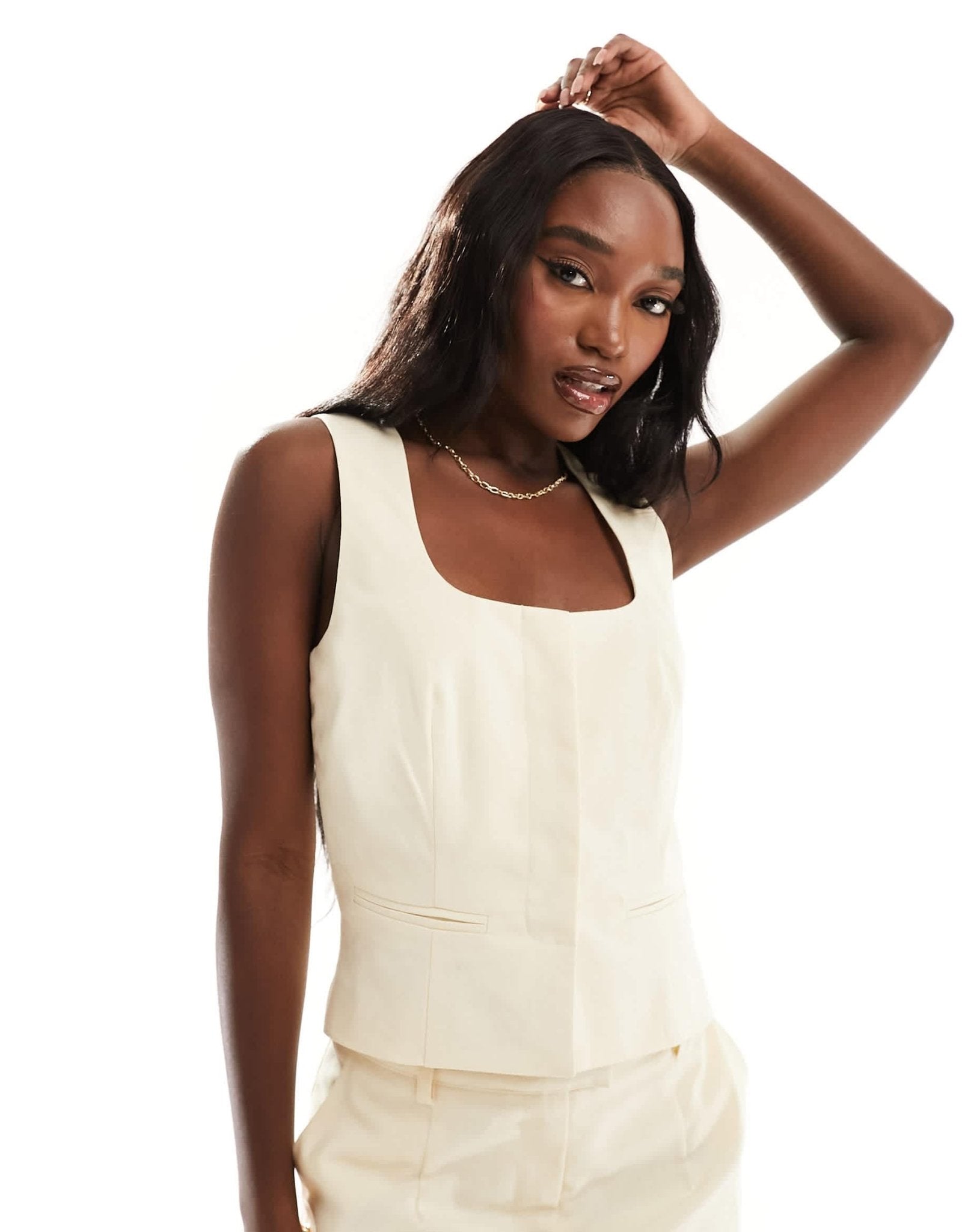 Kaiia exclusive cotton blend scoop neck waistcoat co - ord in cream - ASOS Sample Sale EU Store