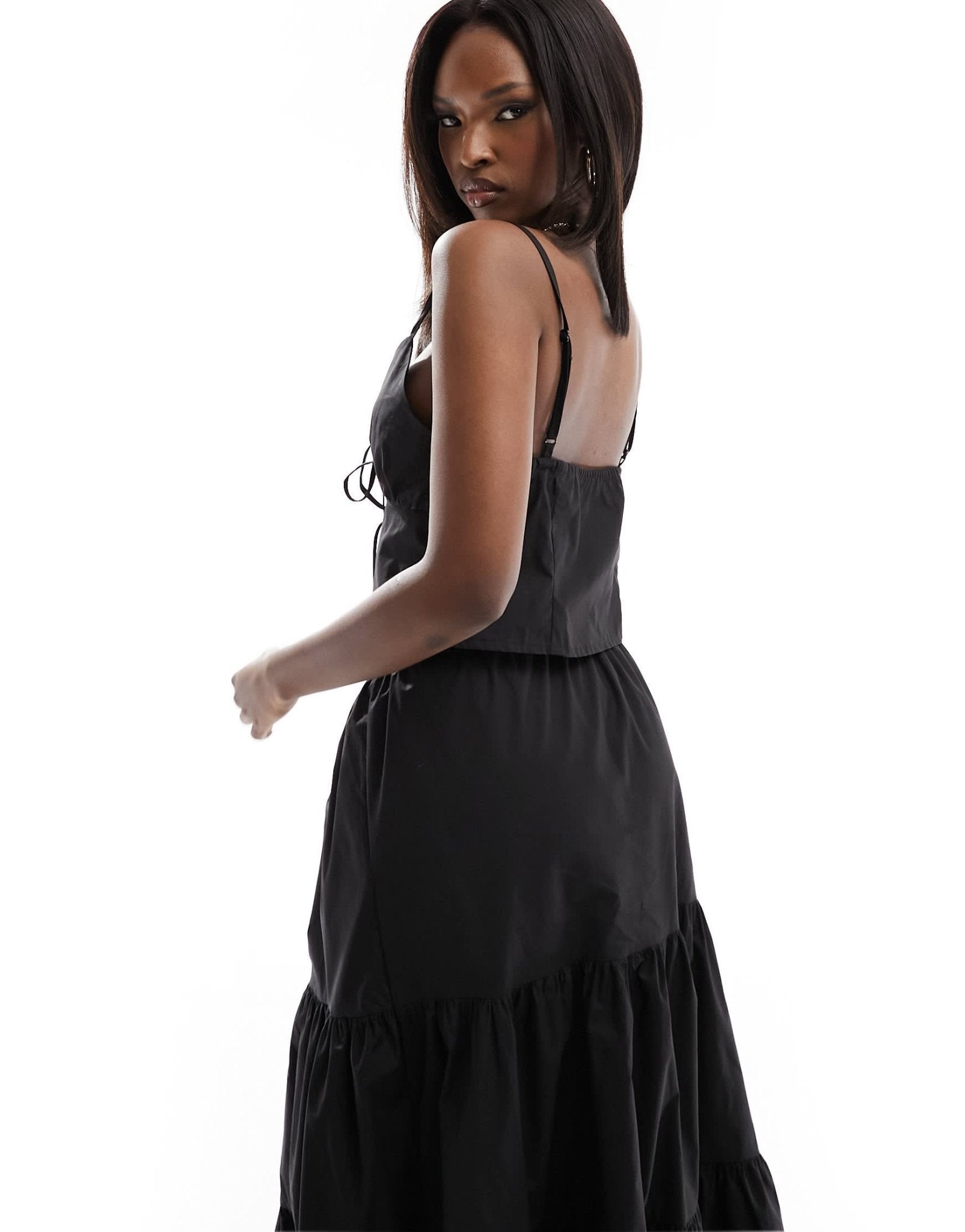 Kaiia exclusive cotton rich cami tie front top co - ord in black - ASOS Sample Sale EU Store