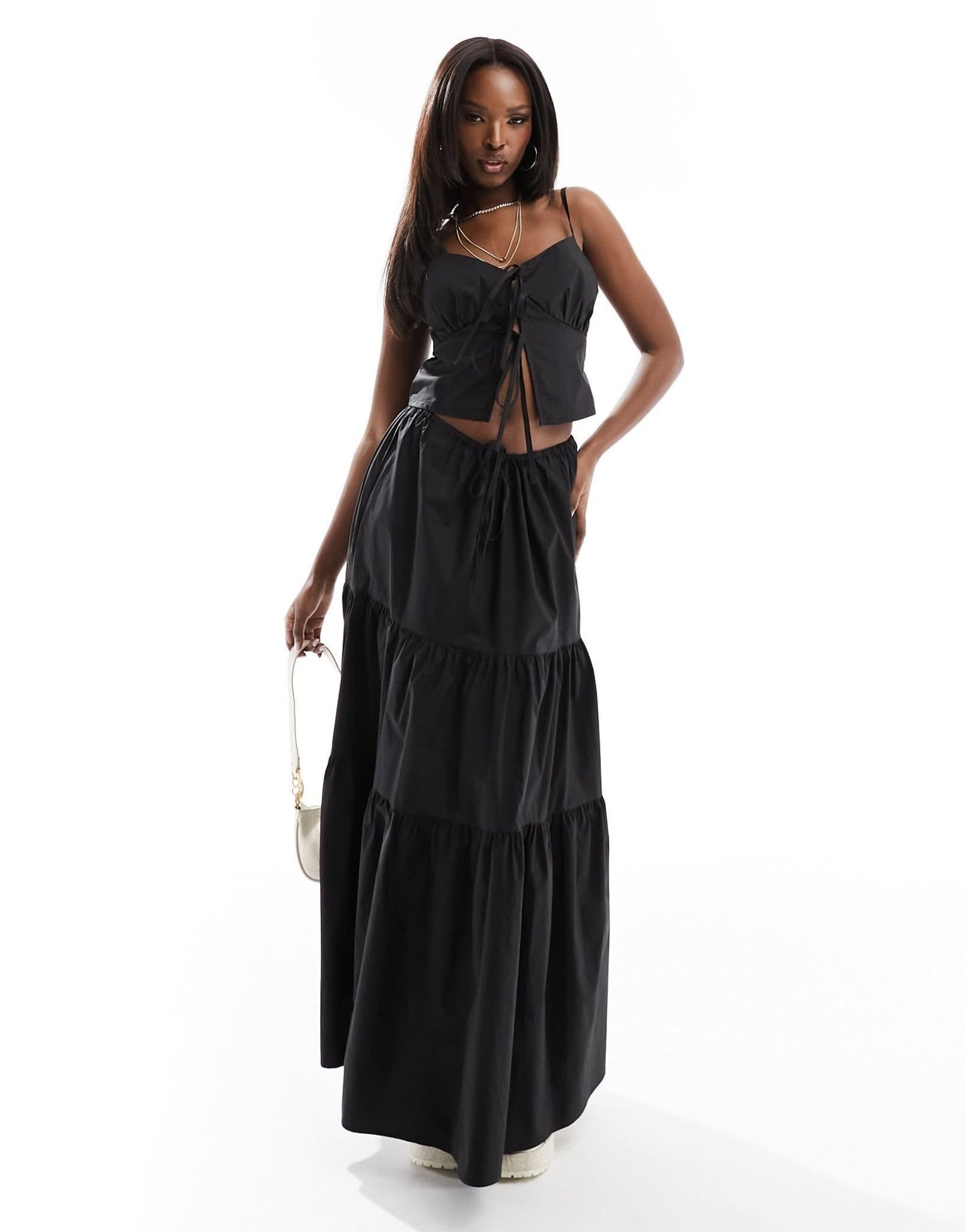 Kaiia exclusive cotton rich cami tie front top co - ord in black - ASOS Sample Sale EU Store