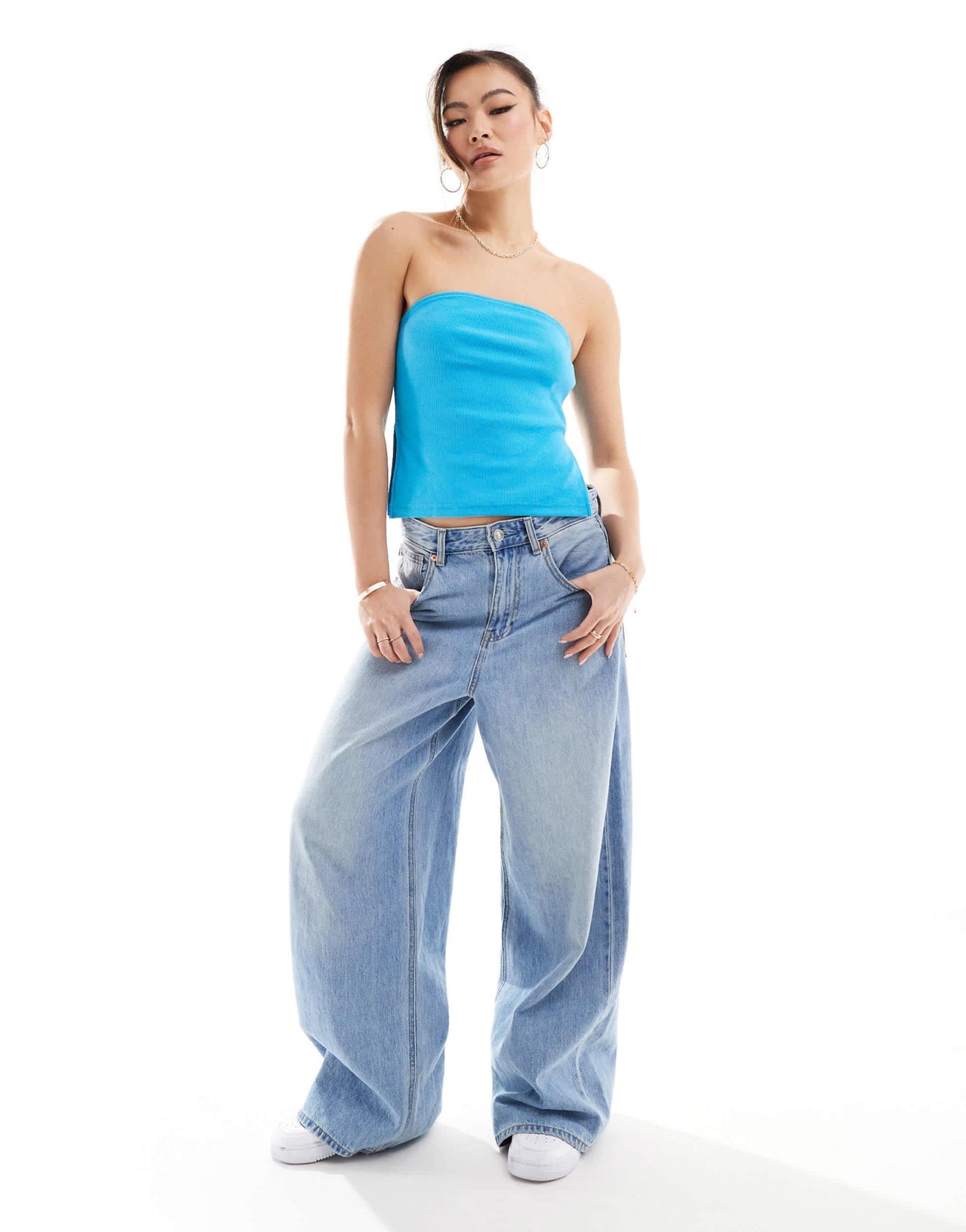Kaiia exclusive cotton rich ribbed bandeau top in bright blue - ASOS Sample Sale EU Store