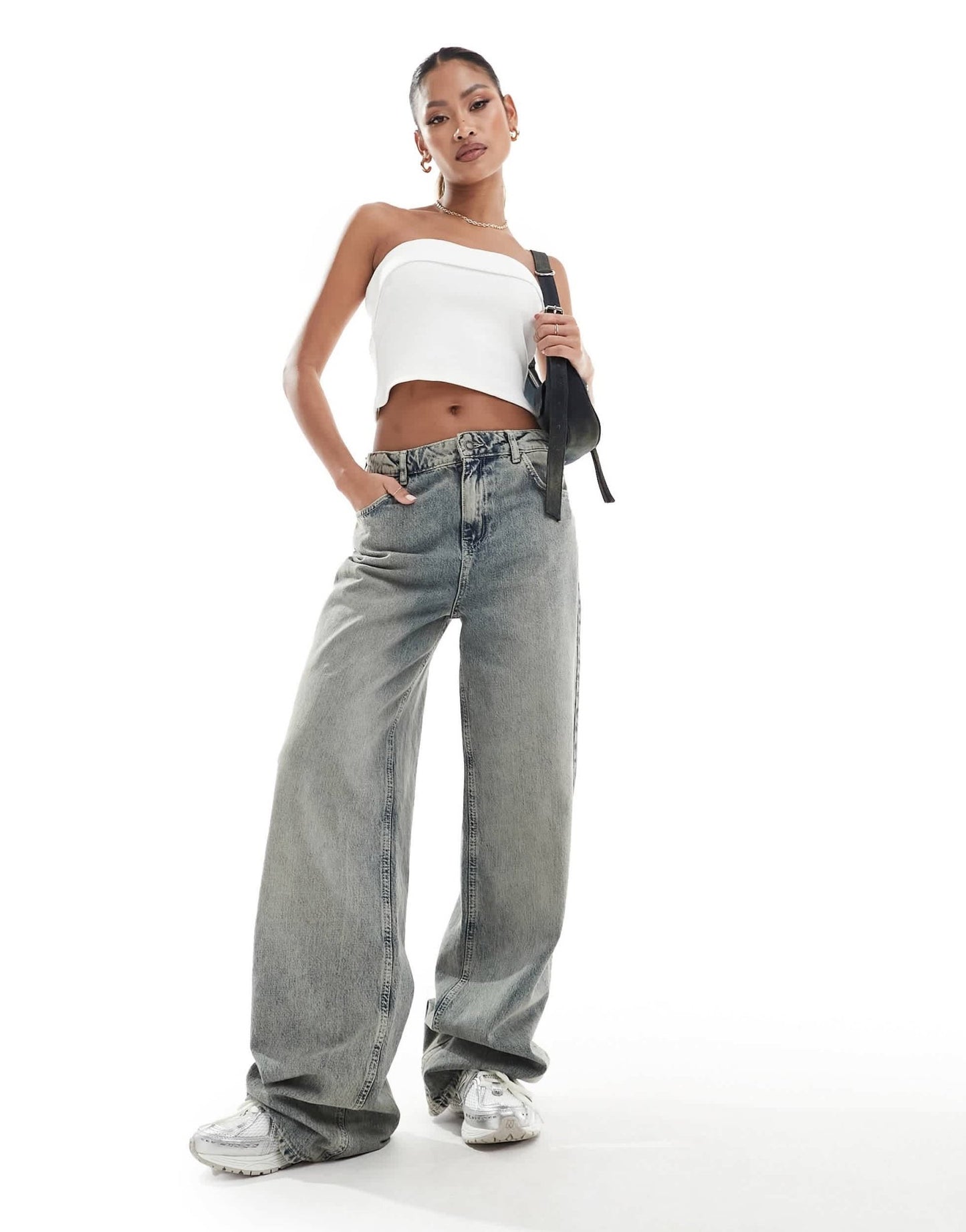 Kaiia exclusive cotton rich ribbed fold over bandeau top in white - ASOS Sample Sale EU Store