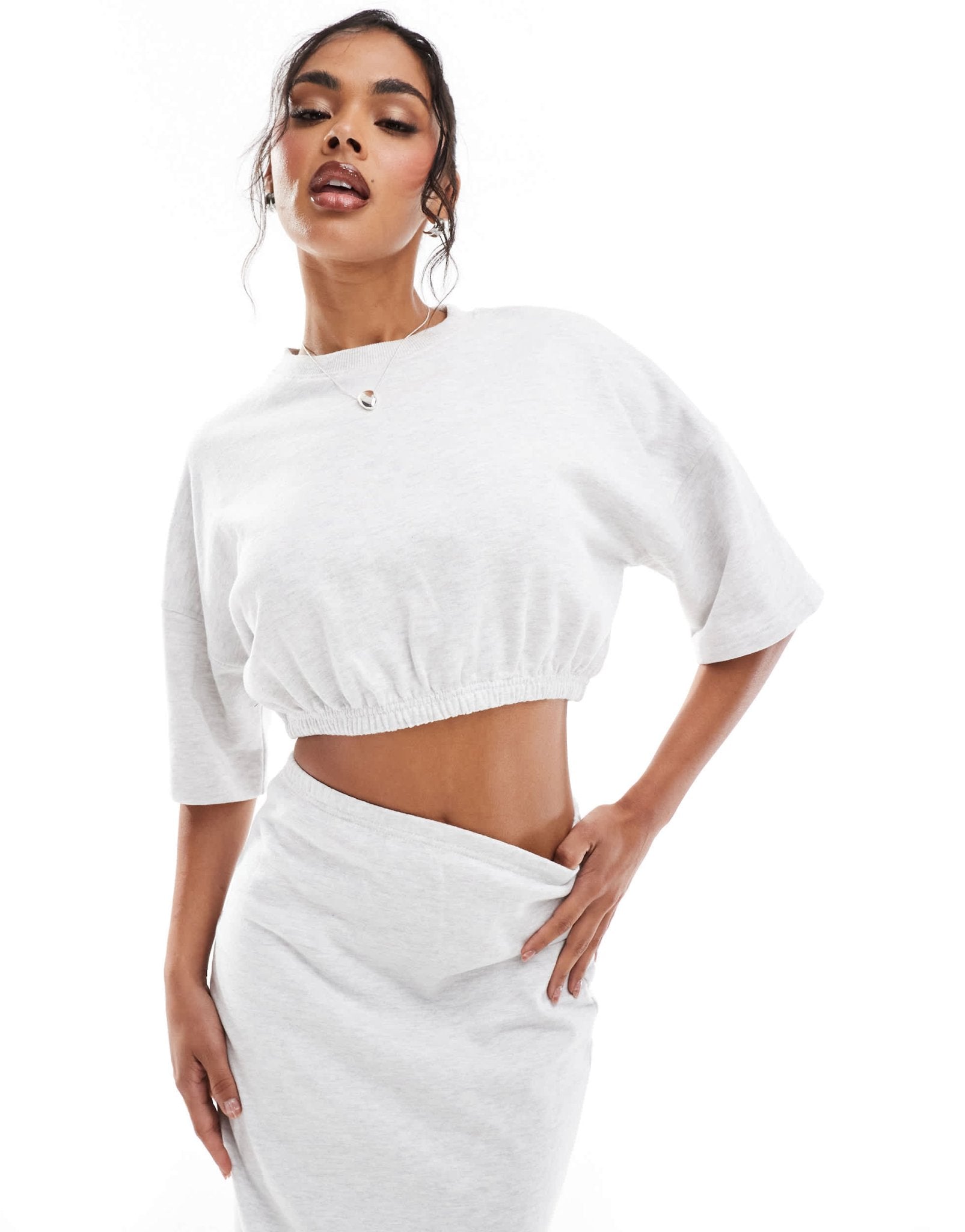 Kaiia exclusive cropped oversized t-shirt co - ord in grey - ASOS Sample Sale EU Store