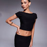 Kaiia exclusive double layered slinky boatneck low back crop top co-ord in black
