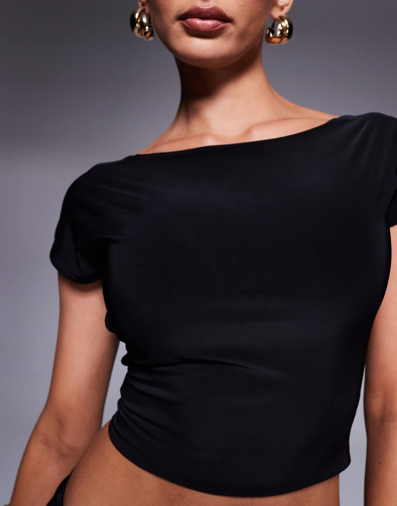 Kaiia exclusive double layered slinky boatneck low back crop top co - ord in black - ASOS Sample Sale EU Store