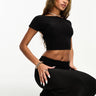 Kaiia exclusive double layered slinky low back top co-ord in black