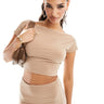 Kaiia exclusive double layered slinky low back top co-ord in camel