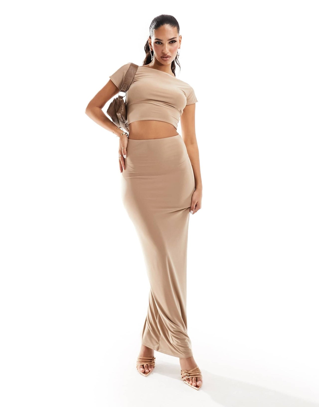 Kaiia exclusive double layered slinky low back top co - ord in camel - ASOS Sample Sale EU Store