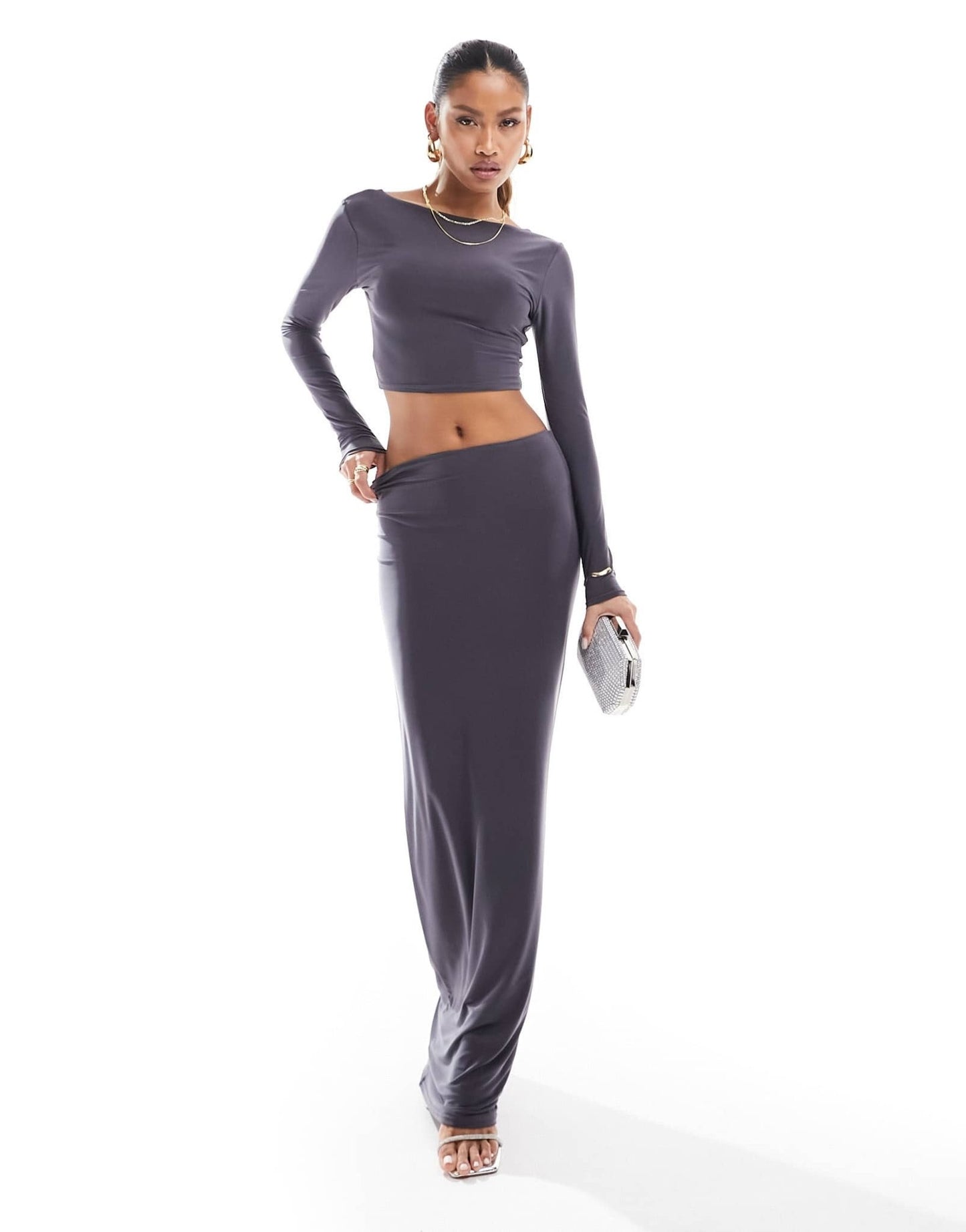 Kaiia exclusive double layered slinky low back top co - ord in slate blue - ASOS Sample Sale EU Store